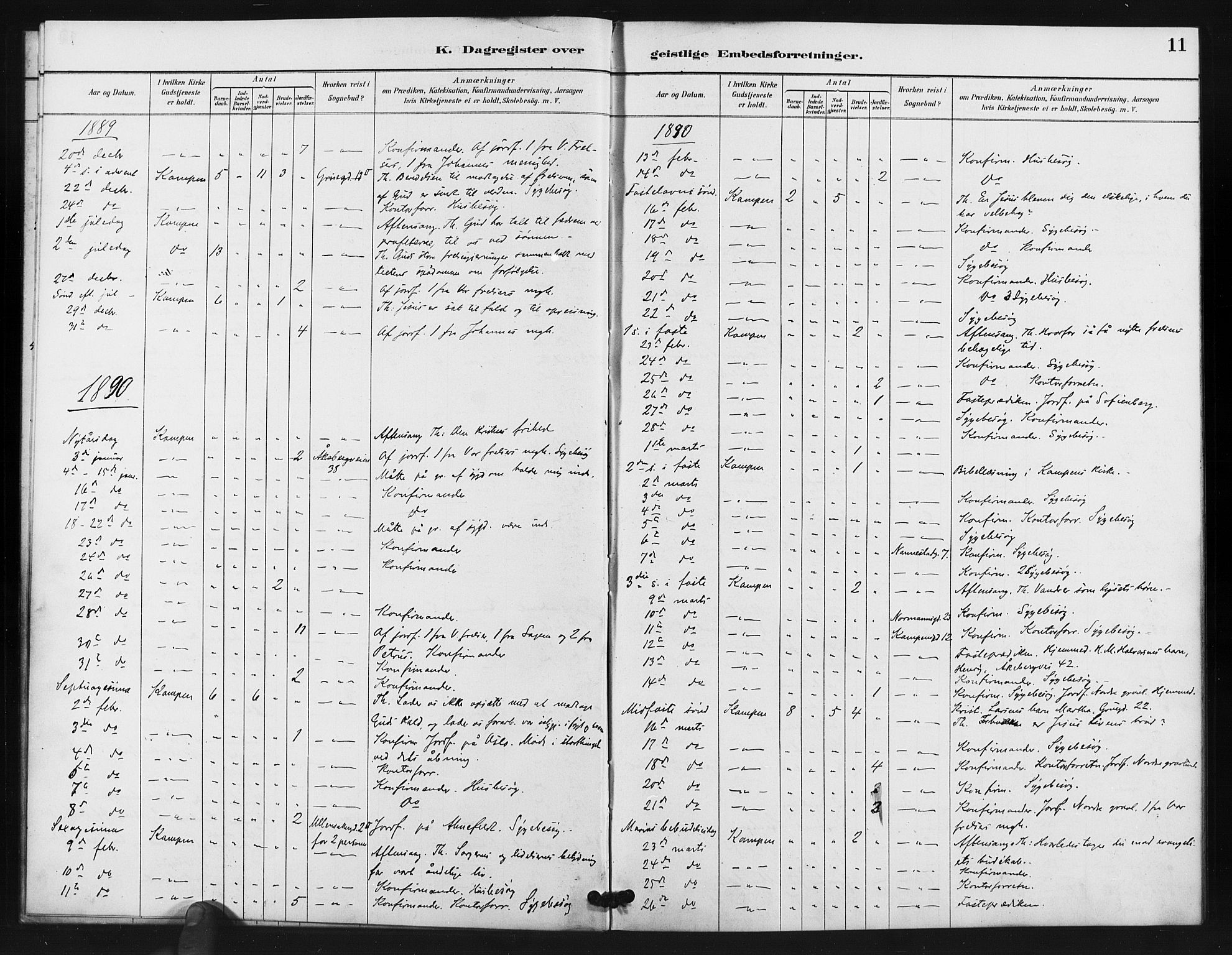 Kampen prestekontor Kirkebøker, SAO/A-10853/I/Ib/L0001: Diary records no. 1, 1887-1900, p. 11