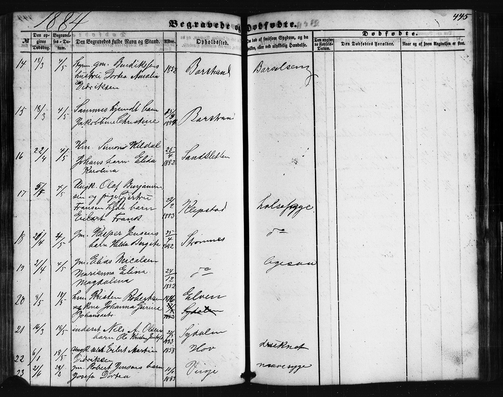 Ministerialprotokoller, klokkerbøker og fødselsregistre - Nordland, AV/SAT-A-1459/876/L1095: Parish register (official) no. 876A01, 1863-1885, p. 445