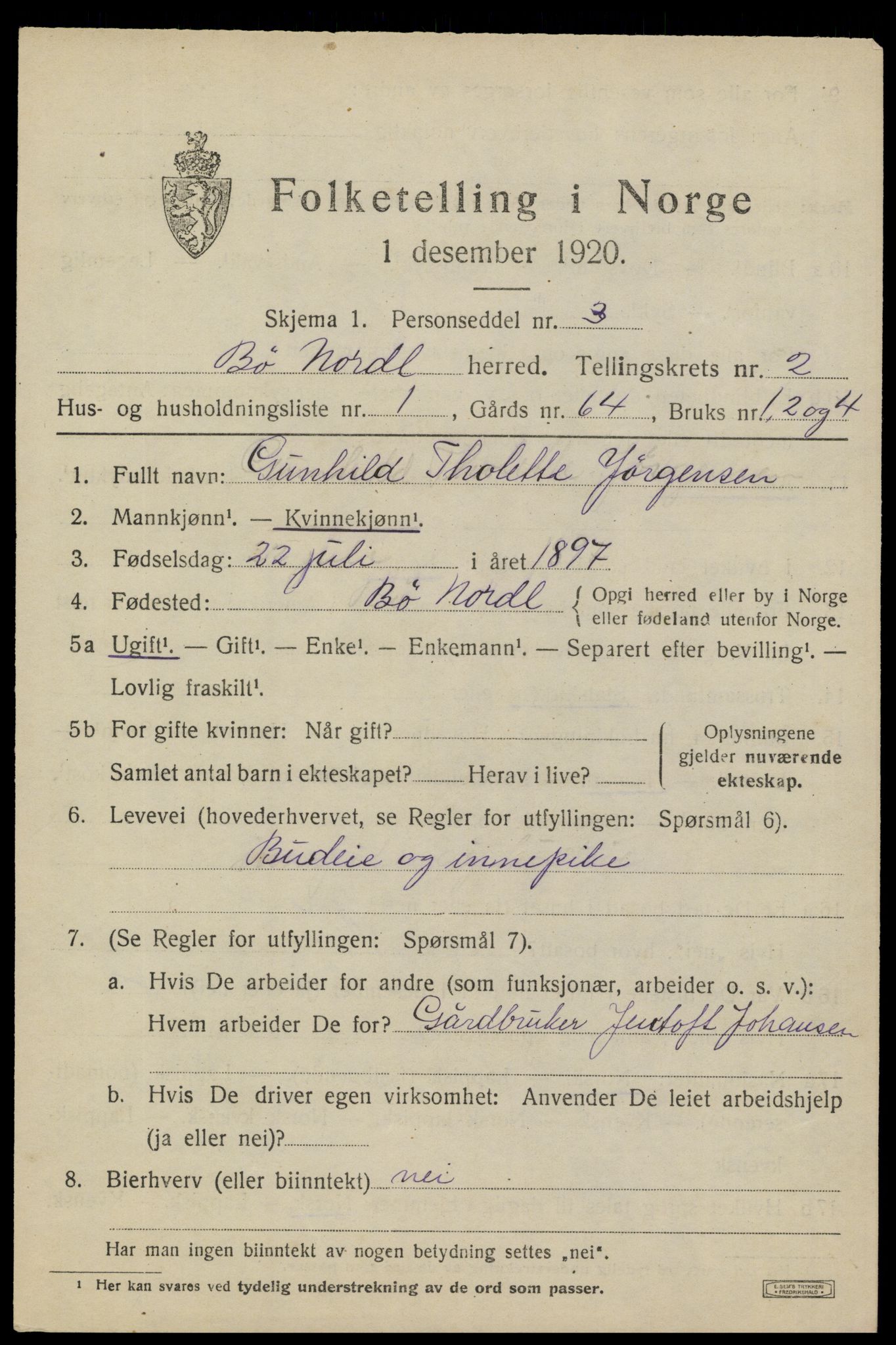 SAT, 1920 census for Bø, 1920, p. 2304