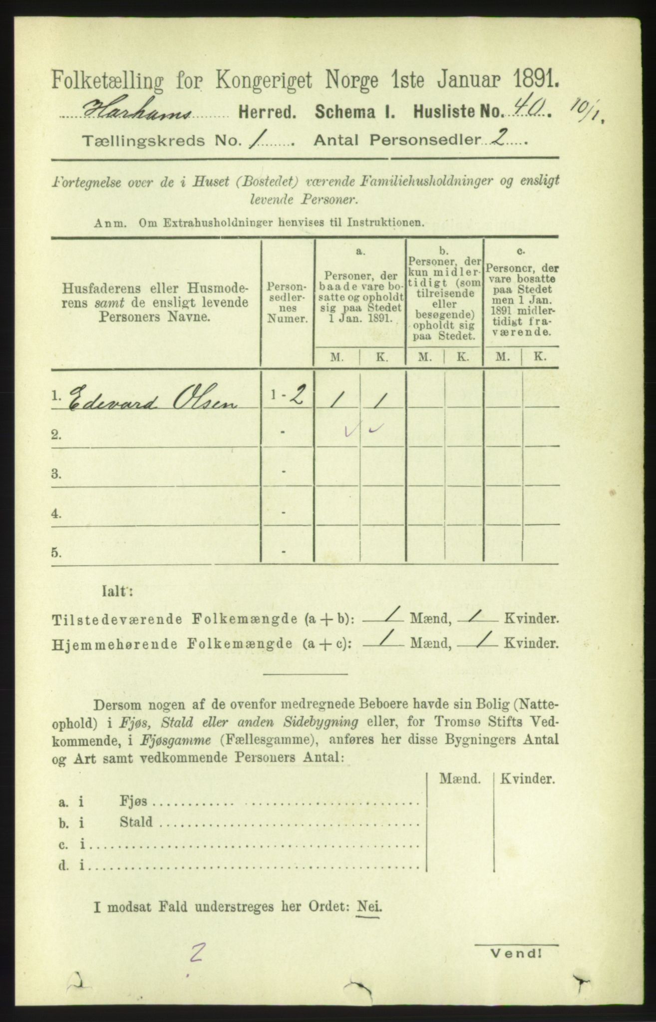 RA, 1891 census for 1534 Haram, 1891, p. 71