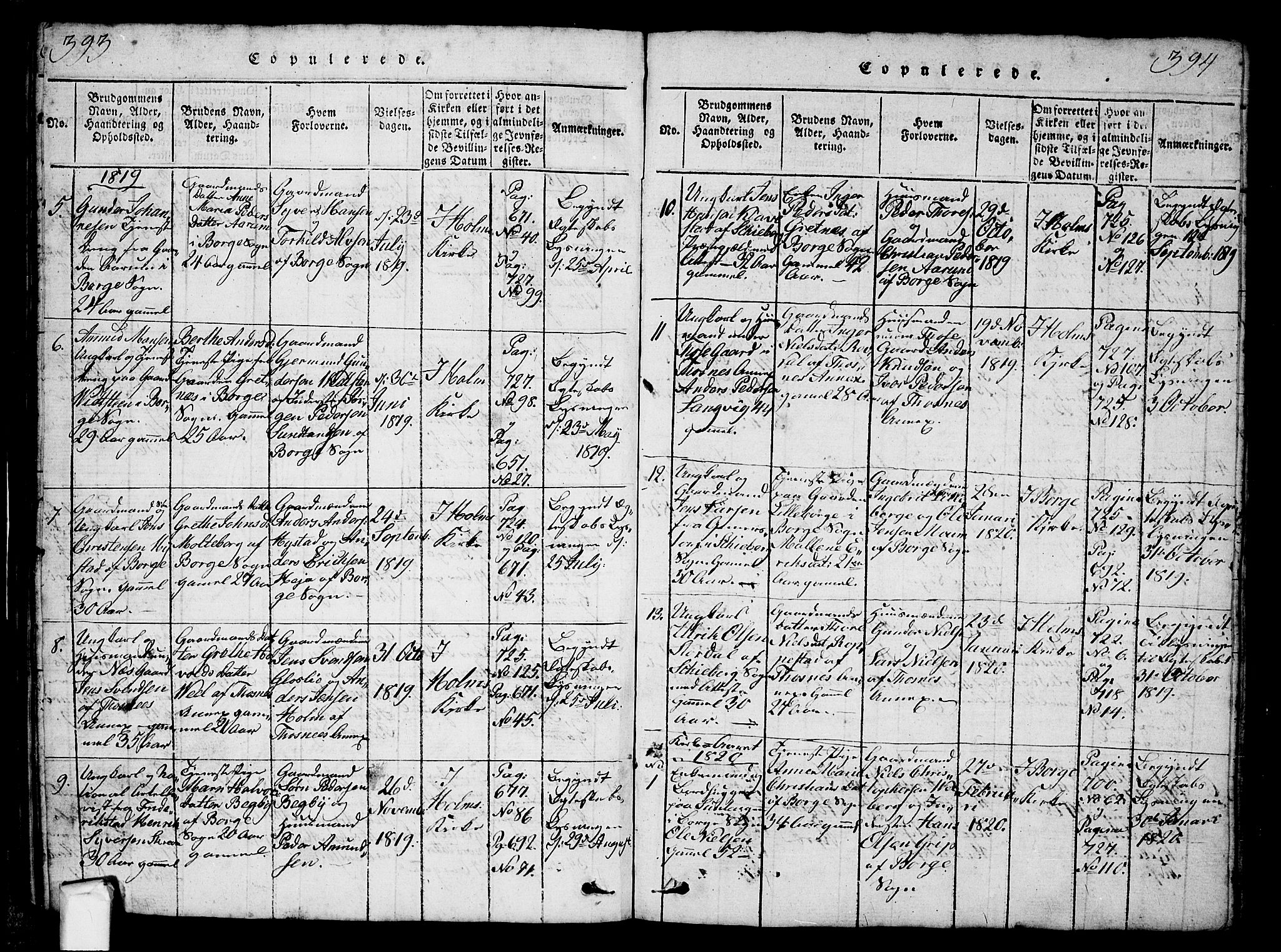 Borge prestekontor Kirkebøker, AV/SAO-A-10903/G/Ga/L0001: Parish register (copy) no.  I 1, 1815-1835, p. 393-394