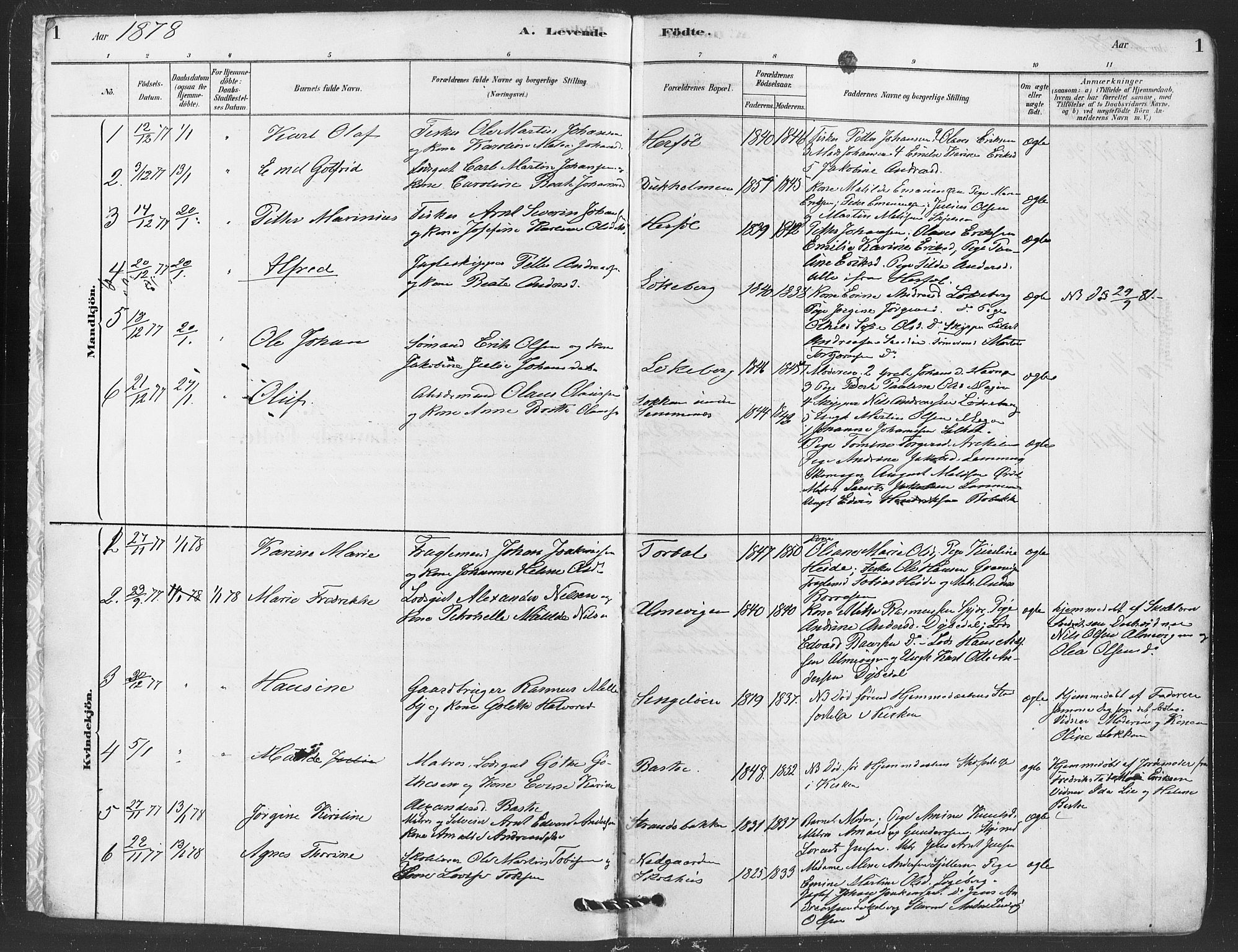 Hvaler prestekontor Kirkebøker, SAO/A-2001/F/Fa/L0008: Parish register (official) no. I 8, 1878-1895, p. 1