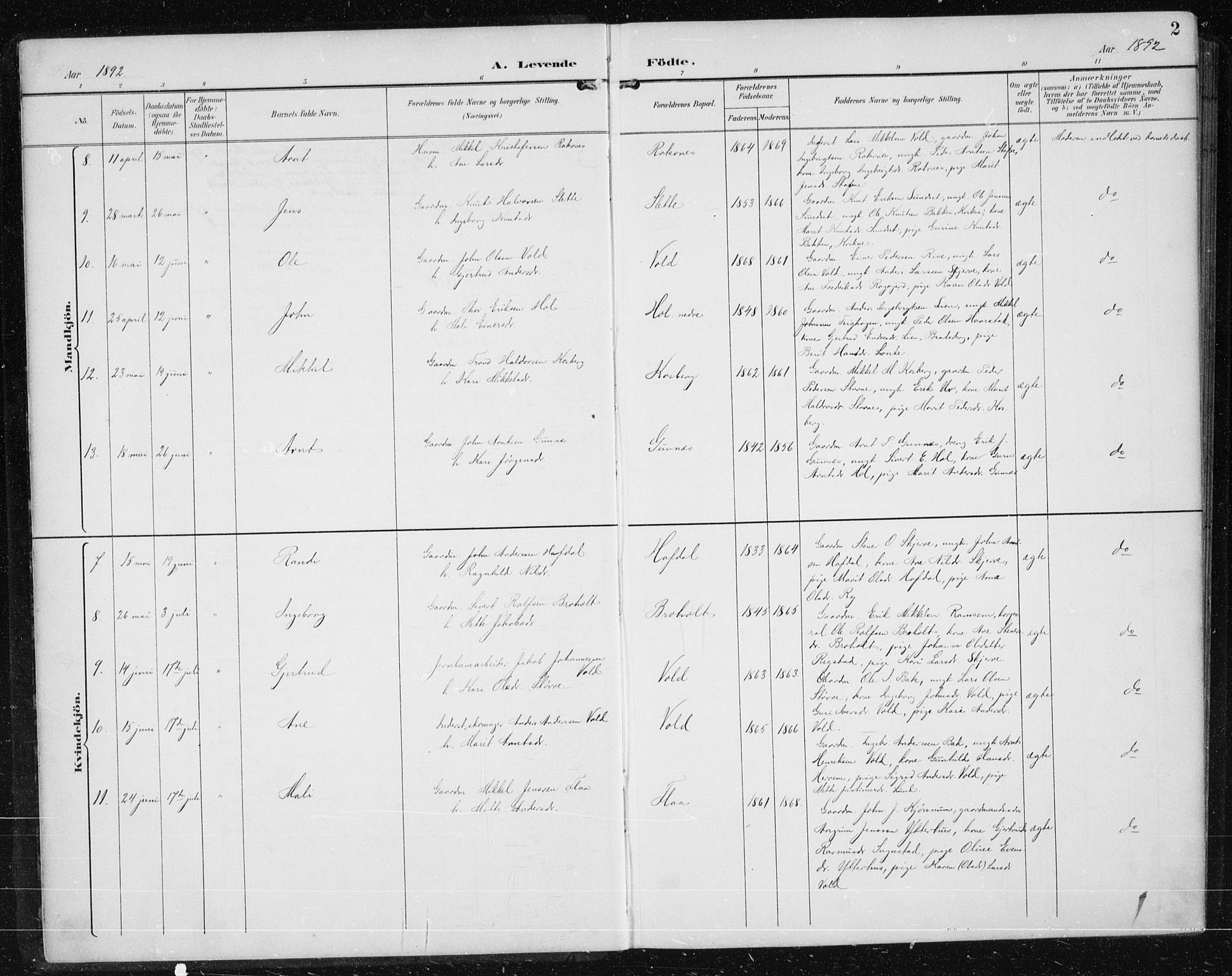 Ministerialprotokoller, klokkerbøker og fødselsregistre - Sør-Trøndelag, SAT/A-1456/674/L0876: Parish register (copy) no. 674C03, 1892-1912, p. 2