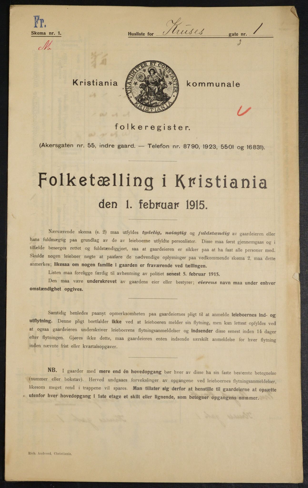 OBA, Municipal Census 1915 for Kristiania, 1915, p. 54419