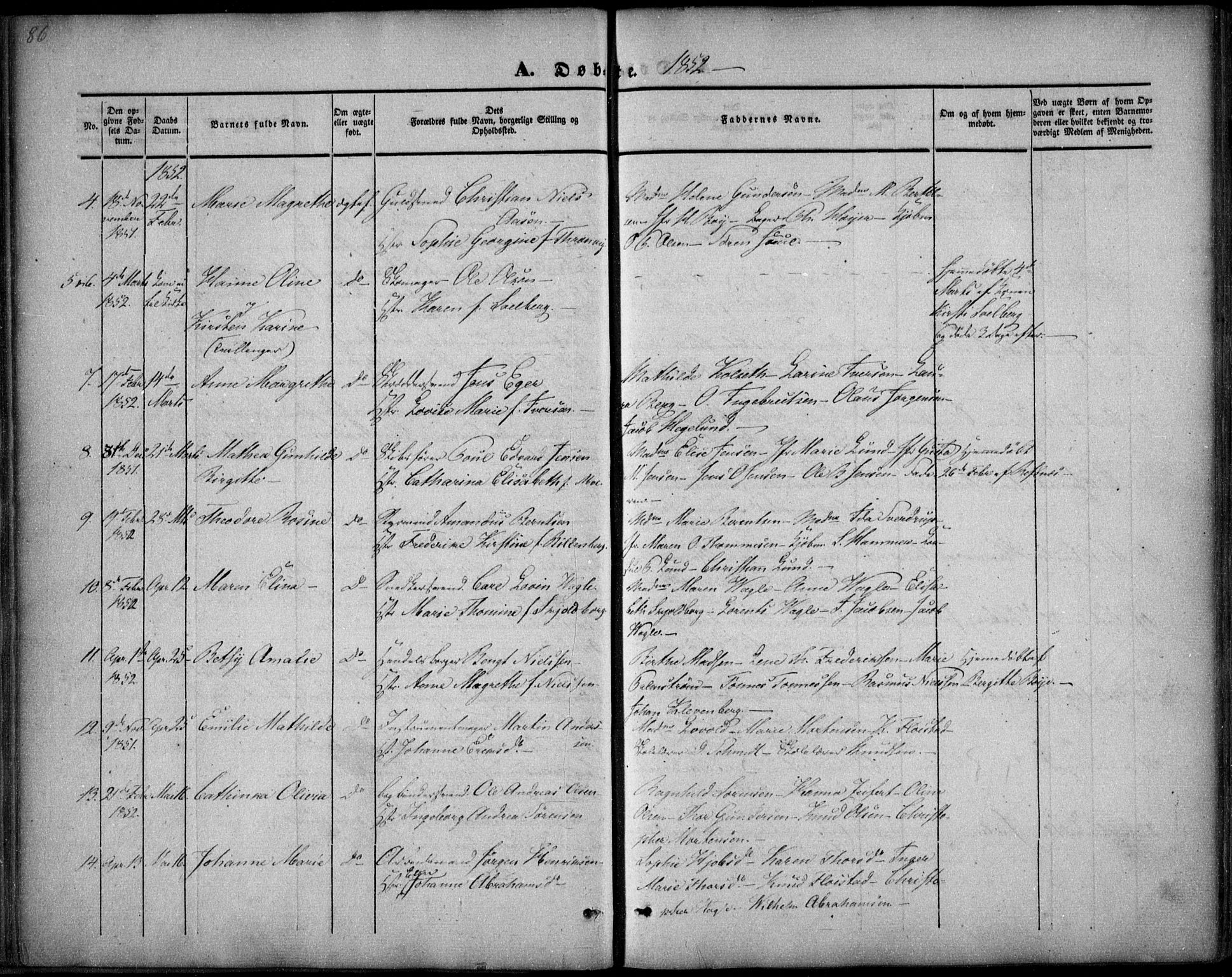 Arendal sokneprestkontor, Trefoldighet, SAK/1111-0040/F/Fa/L0005: Parish register (official) no. A 5, 1838-1854, p. 86