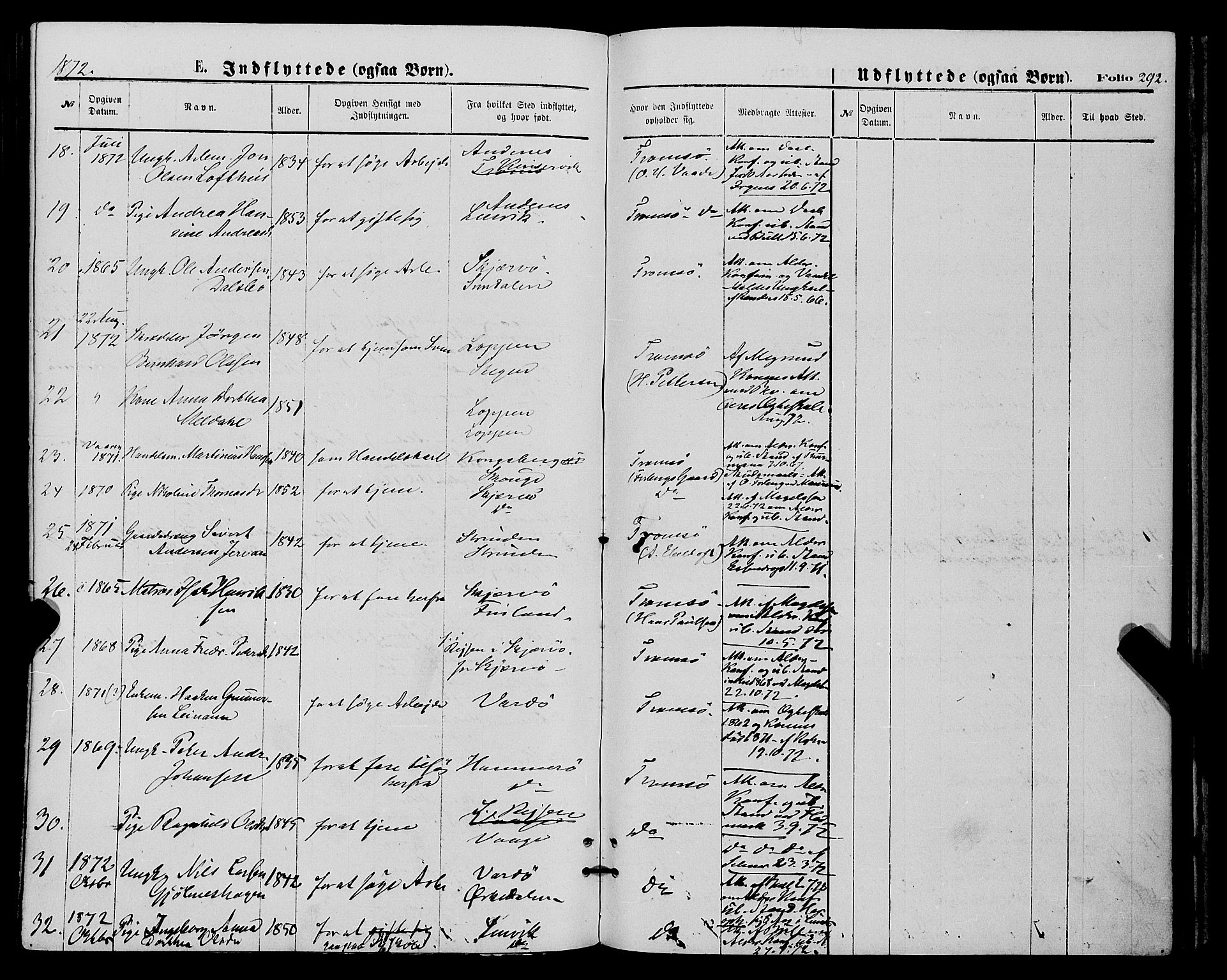 Tromsø sokneprestkontor/stiftsprosti/domprosti, AV/SATØ-S-1343/G/Ga/L0013kirke: Parish register (official) no. 13, 1872-1877, p. 292