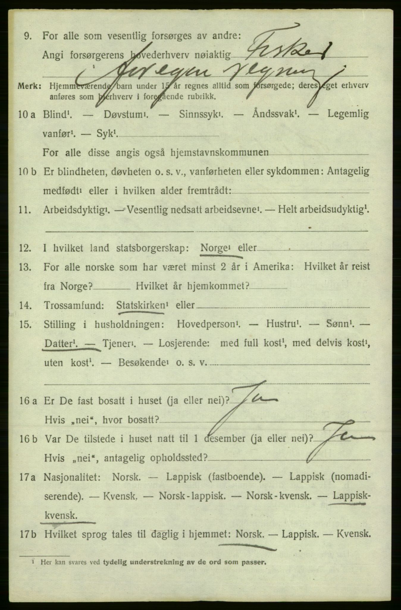 SATØ, 1920 census for Kistrand, 1920, p. 1489