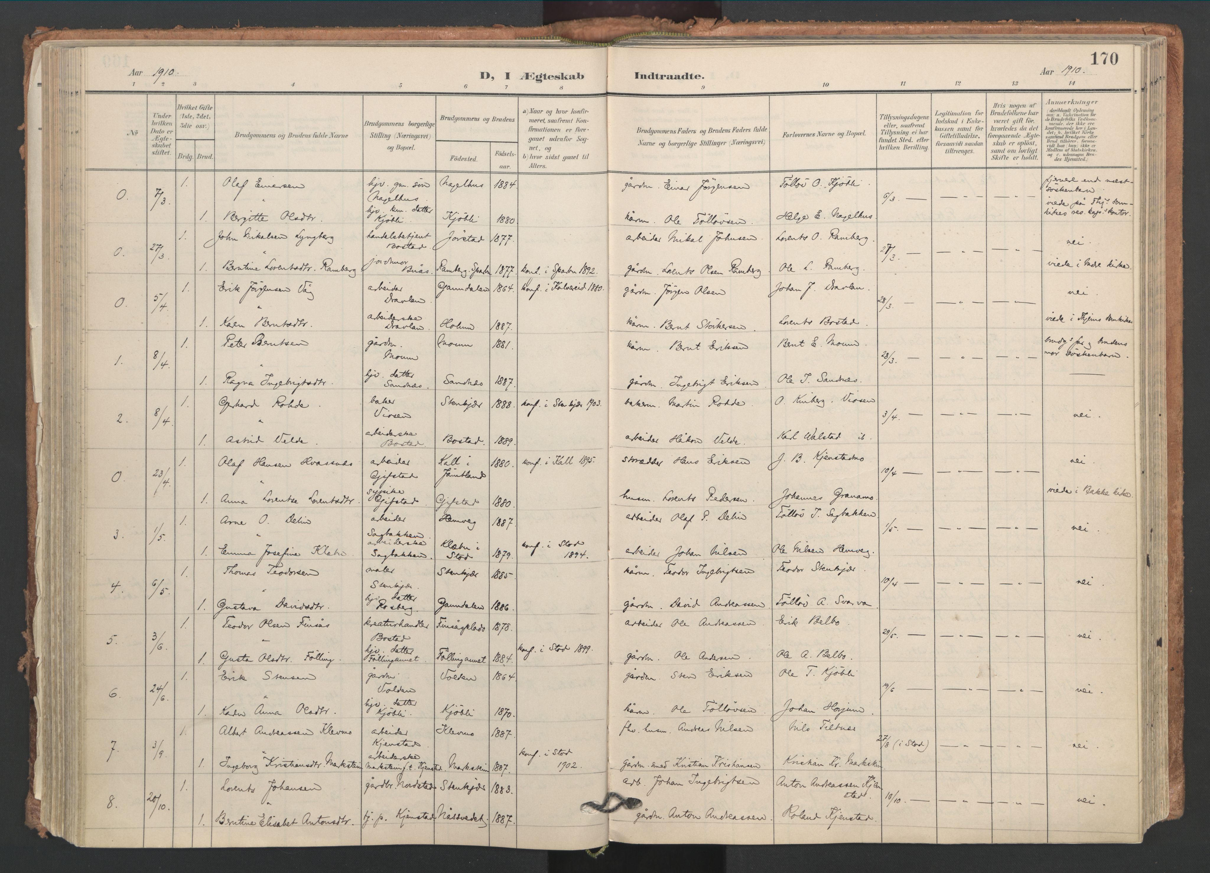 Ministerialprotokoller, klokkerbøker og fødselsregistre - Nord-Trøndelag, SAT/A-1458/749/L0477: Parish register (official) no. 749A11, 1902-1927, p. 170