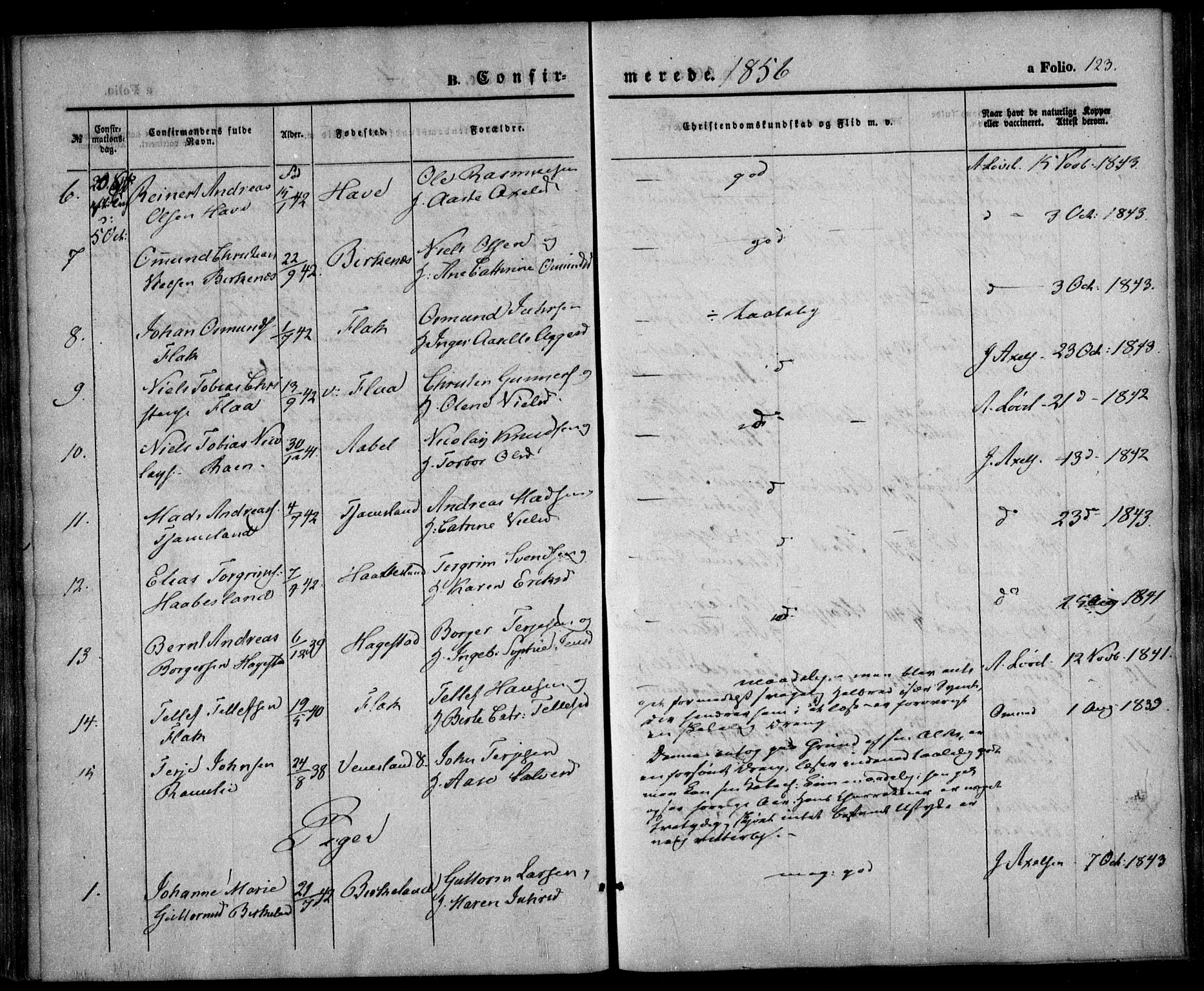 Birkenes sokneprestkontor, AV/SAK-1111-0004/F/Fa/L0003: Parish register (official) no. A 3, 1850-1866, p. 123