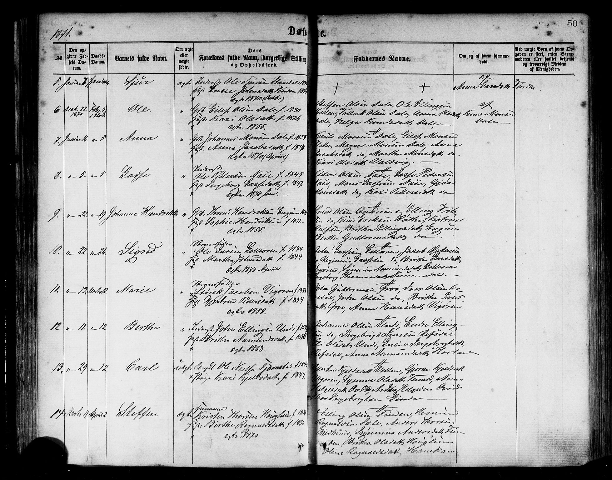 Vik sokneprestembete, SAB/A-81501: Parish register (official) no. A 9, 1866-1877, p. 50