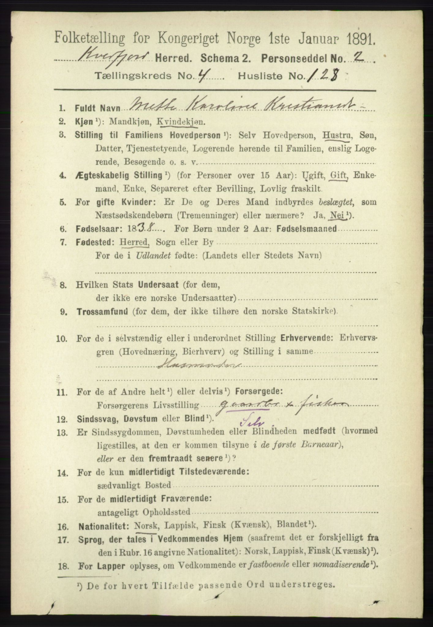 RA, 1891 census for 1911 Kvæfjord, 1891, p. 2705