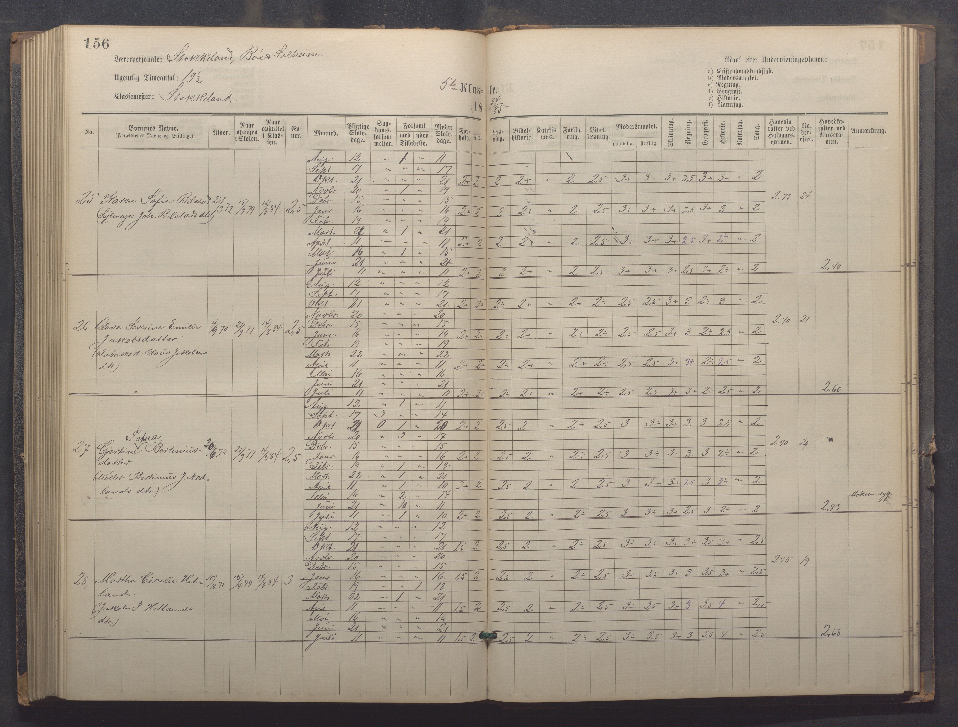 Egersund kommune (Ladested) - Egersund almueskole/folkeskole, IKAR/K-100521/H/L0021: Skoleprotokoll - Almueskolen, 7. klasse, 1878-1886, p. 156