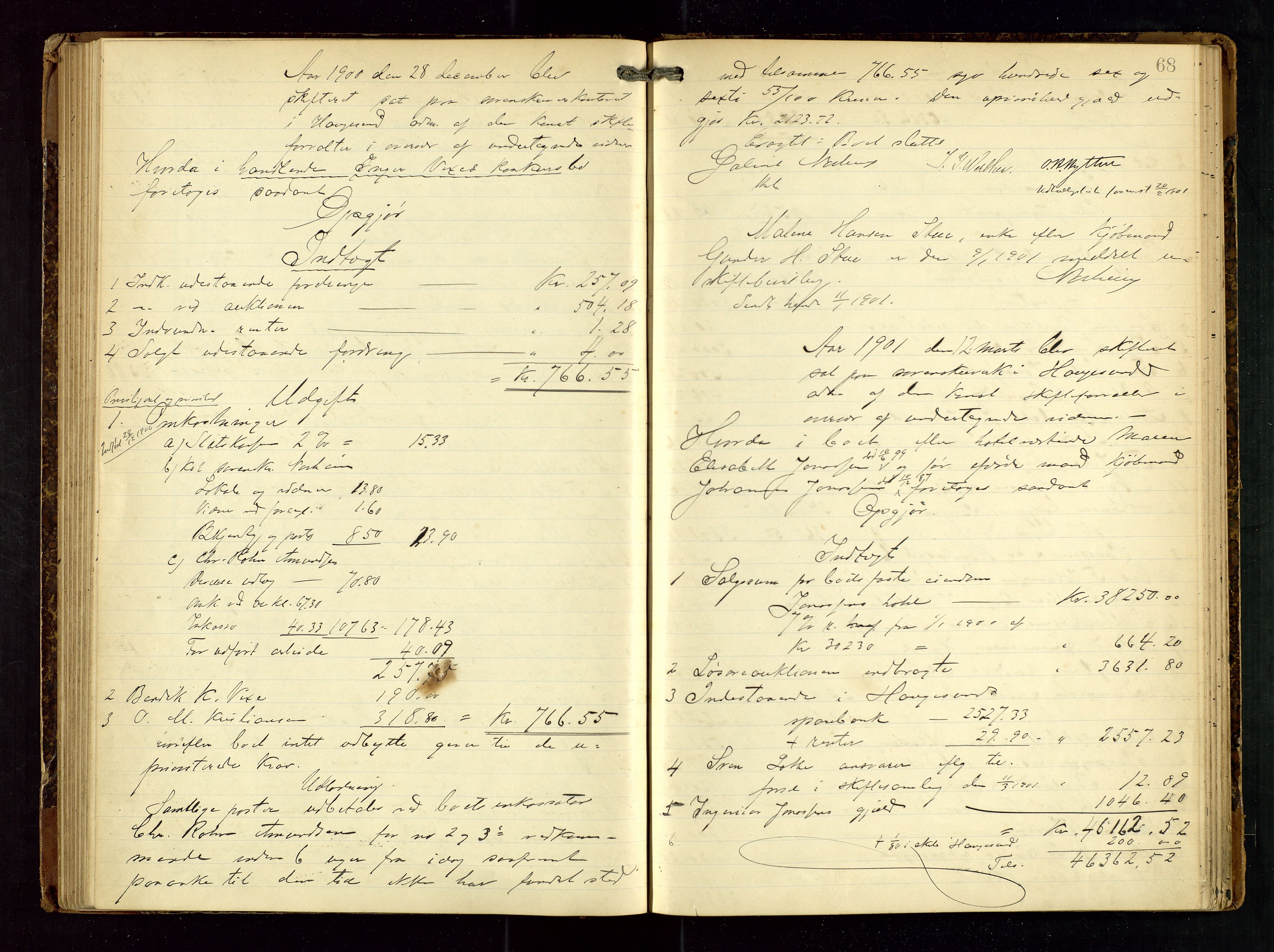 Haugesund tingrett, SAST/A-101415/01/IV/IVD/L0001: Skifteutlodningsprotokoll, med register, 1897-1904, p. 67b-68a