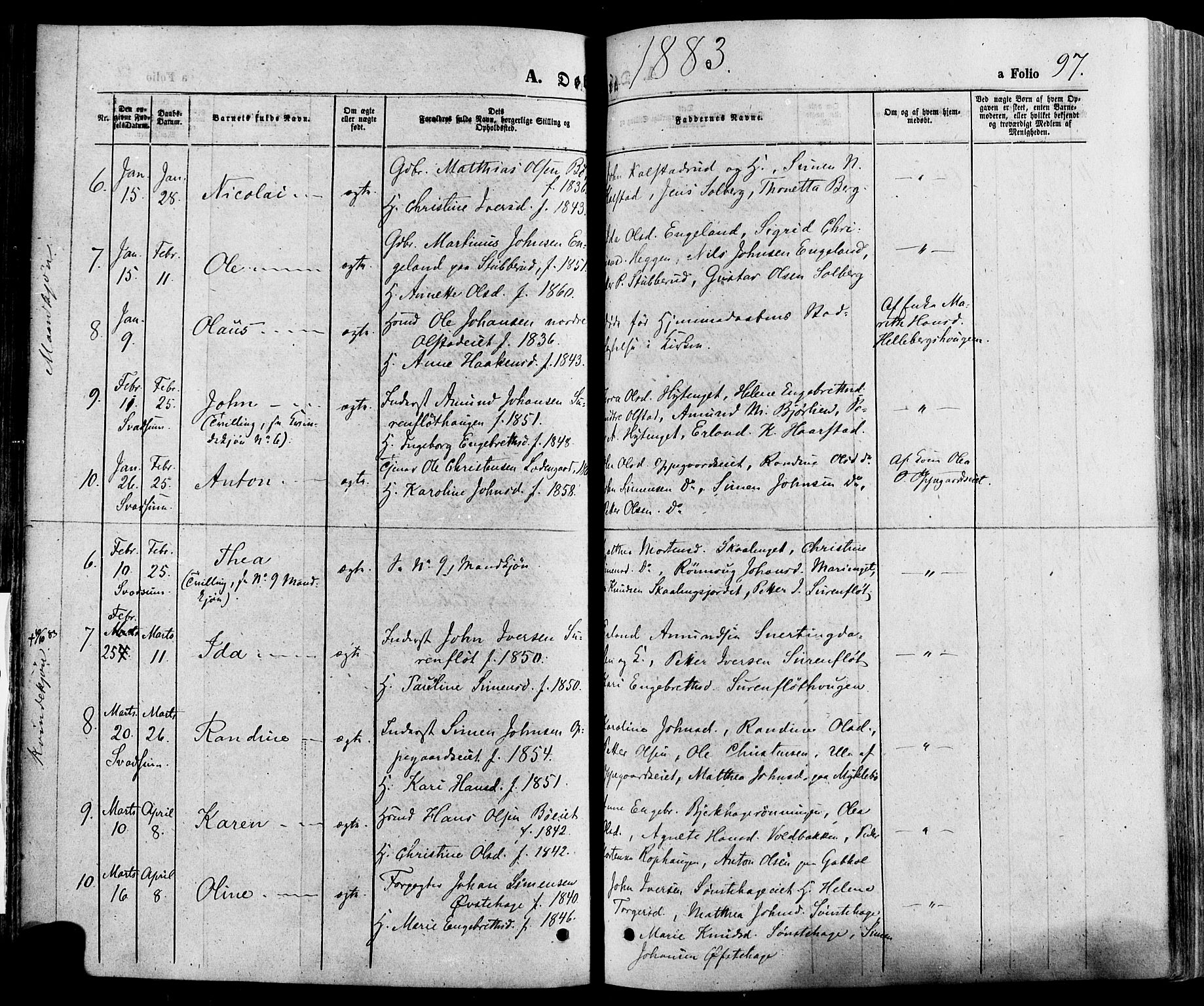 Gausdal prestekontor, AV/SAH-PREST-090/H/Ha/Haa/L0010: Parish register (official) no. 10, 1867-1886, p. 97