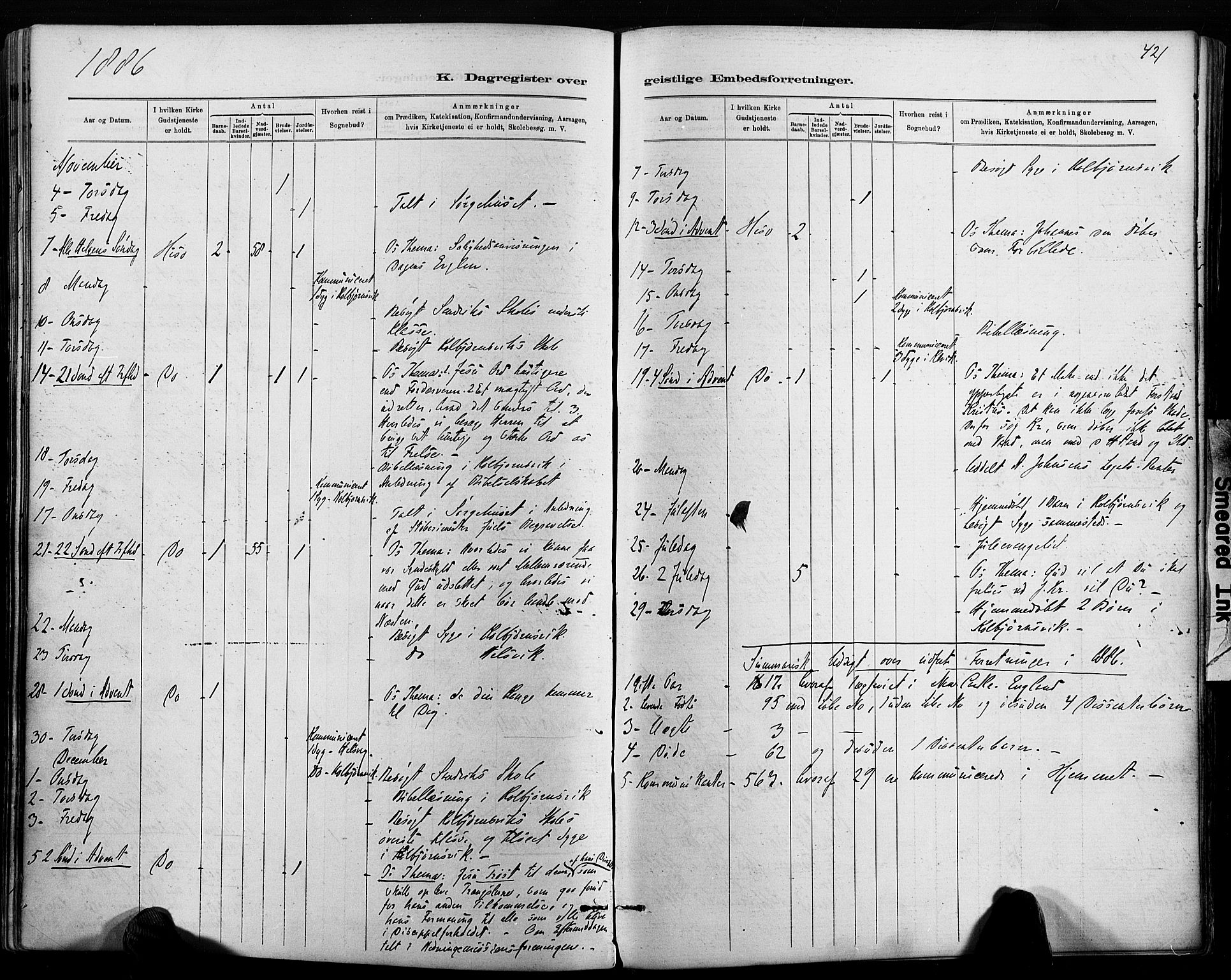 Hisøy sokneprestkontor, AV/SAK-1111-0020/F/Fa/L0003: Parish register (official) no. A 3, 1881-1894, p. 421