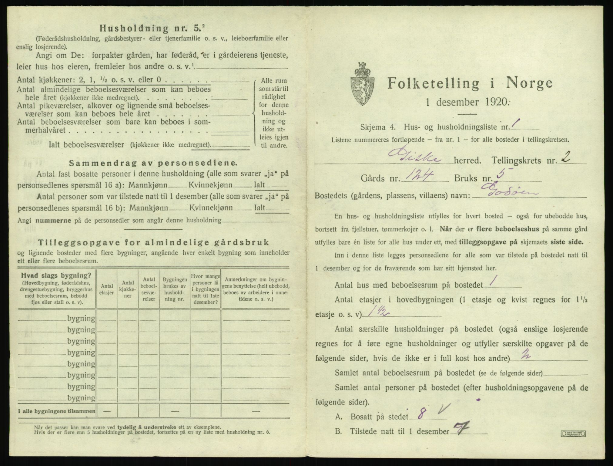 SAT, 1920 census for Giske, 1920, p. 72