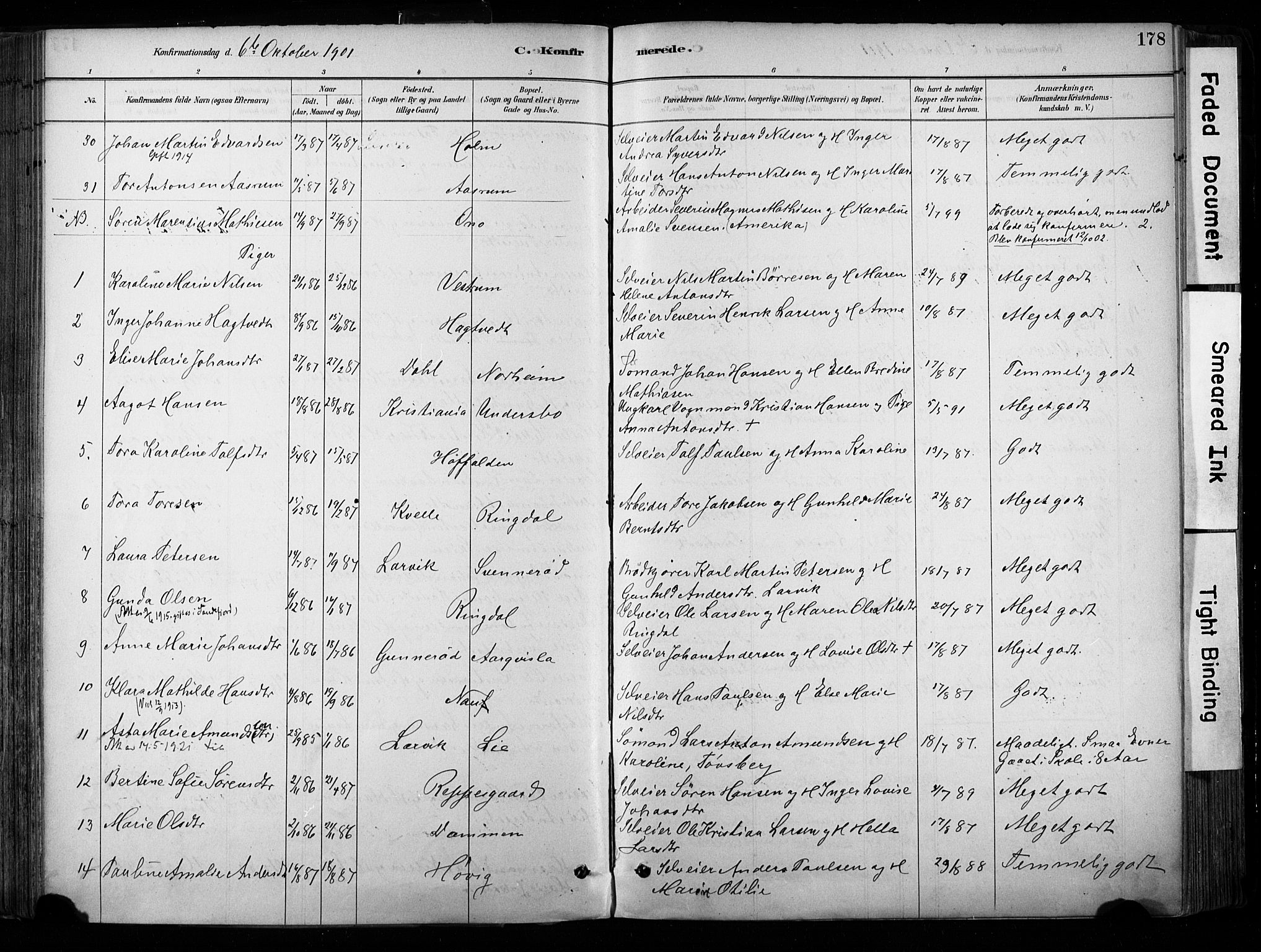 Hedrum kirkebøker, AV/SAKO-A-344/F/Fa/L0009: Parish register (official) no. I 9, 1881-1903, p. 178