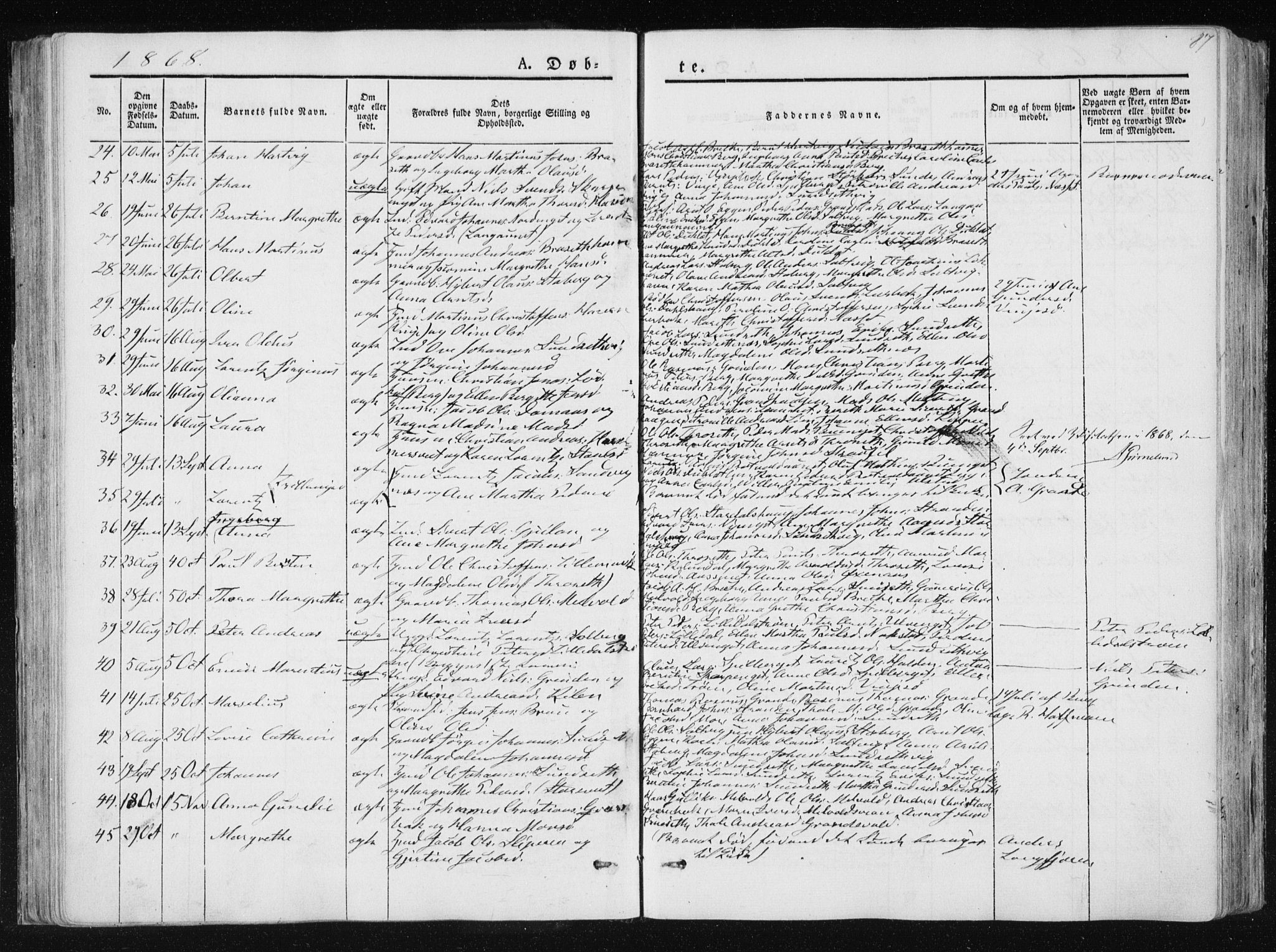 Ministerialprotokoller, klokkerbøker og fødselsregistre - Nord-Trøndelag, SAT/A-1458/733/L0323: Parish register (official) no. 733A02, 1843-1870, p. 87