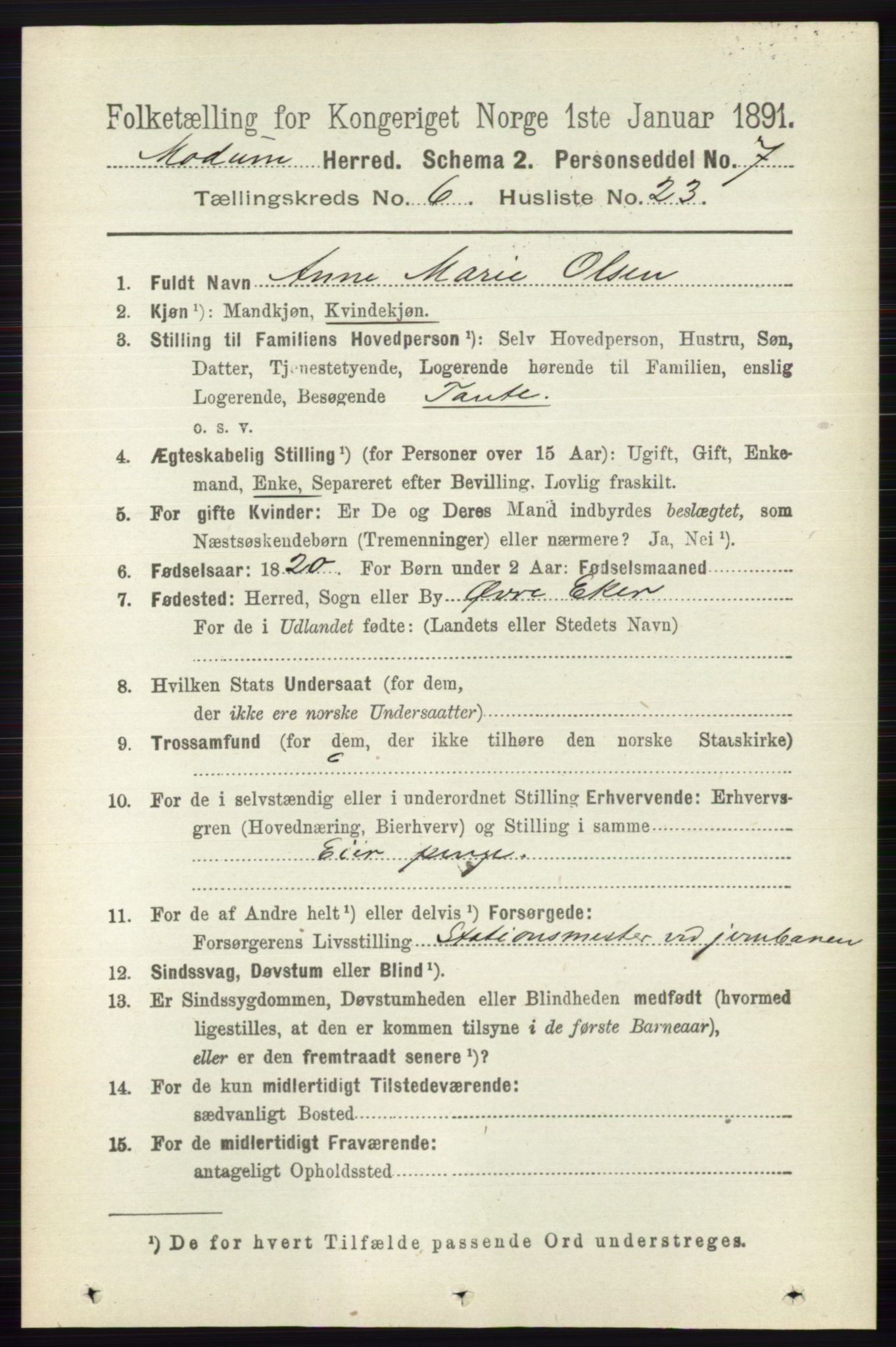 RA, 1891 census for 0623 Modum, 1891, p. 2308
