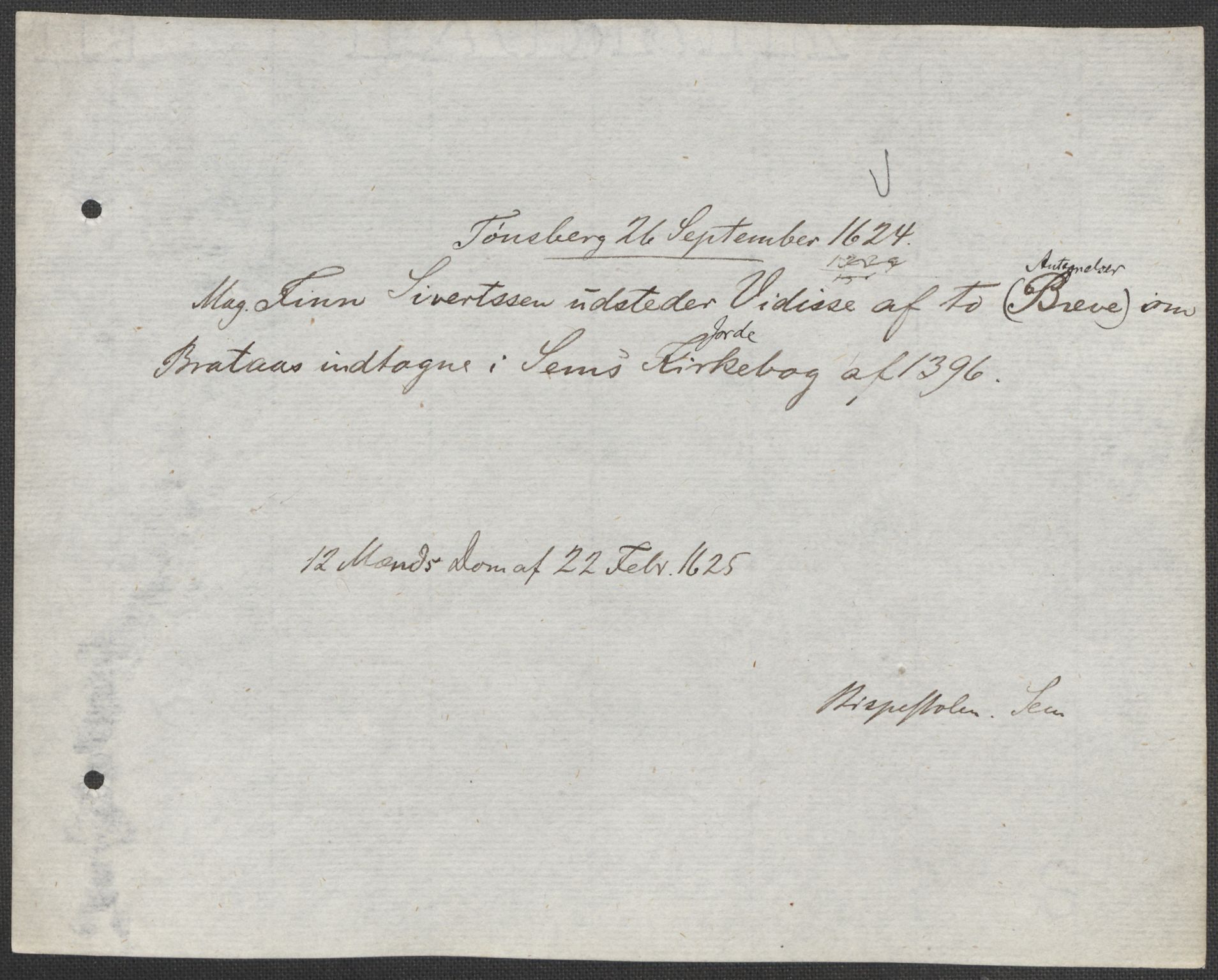 Riksarkivets diplomsamling, AV/RA-EA-5965/F15/L0024: Prestearkiv - Vestfold, 1619-1681, p. 29