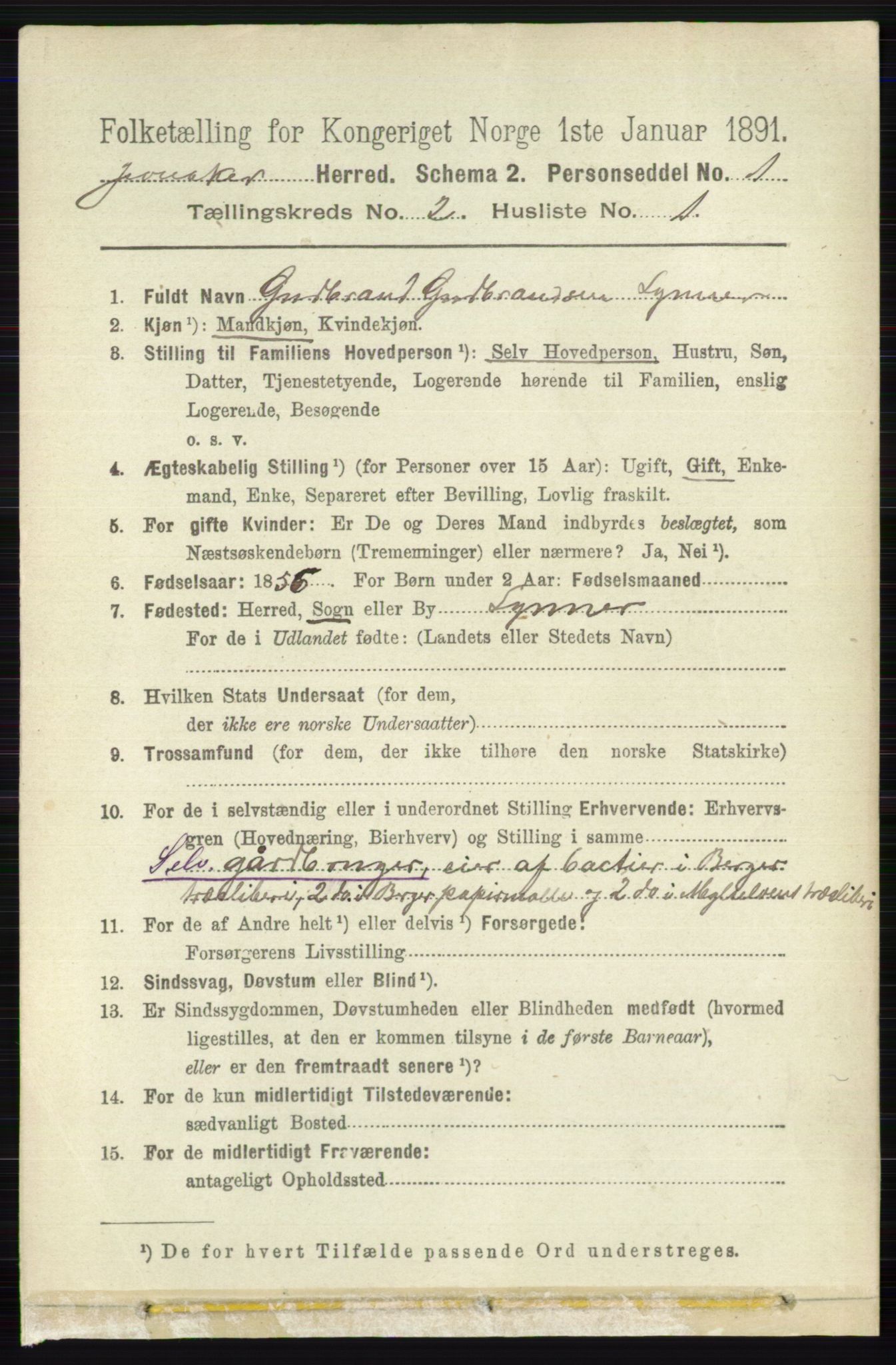 RA, 1891 census for 0532 Jevnaker, 1891, p. 633