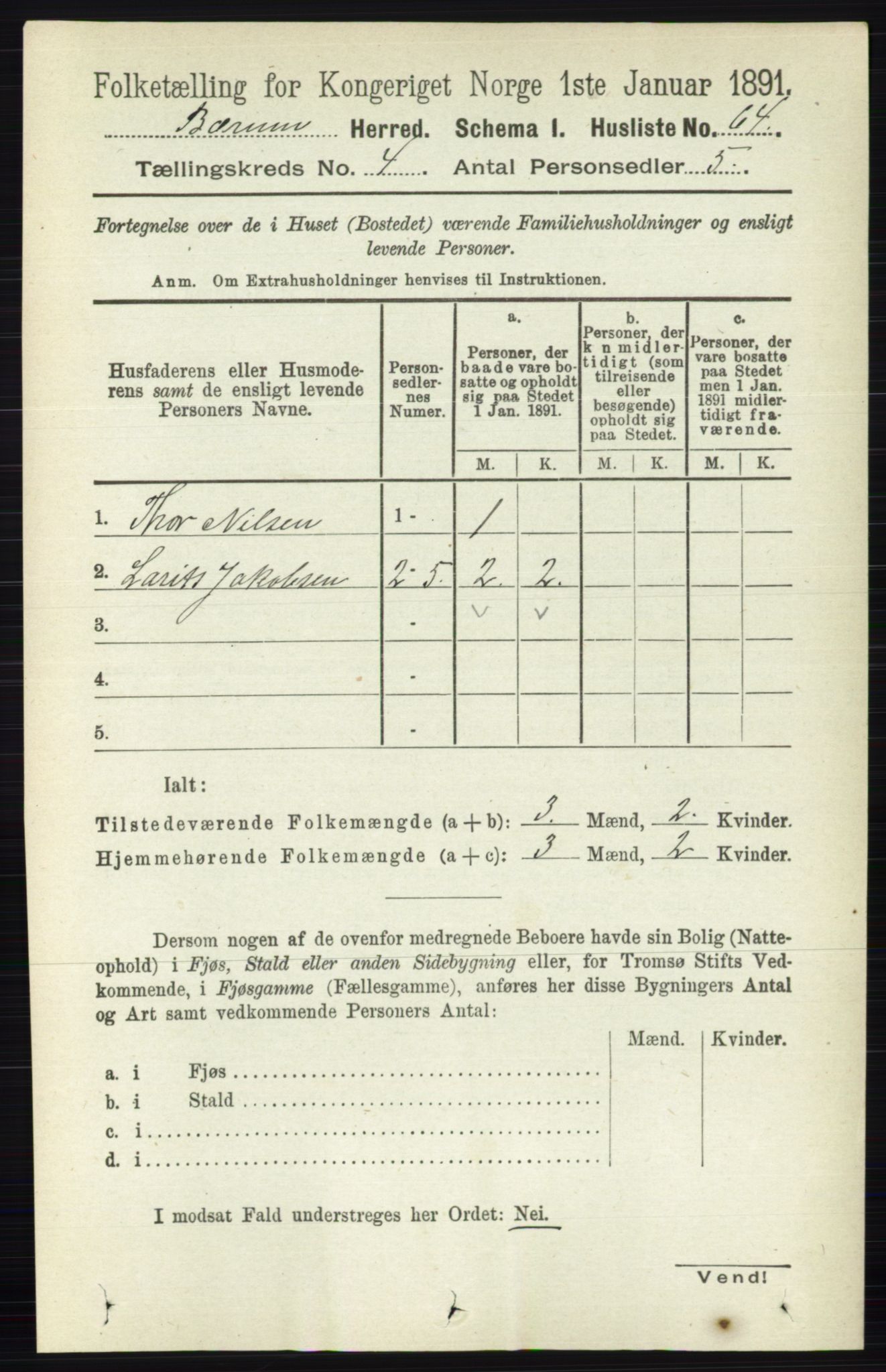 RA, 1891 census for 0219 Bærum, 1891, p. 2469