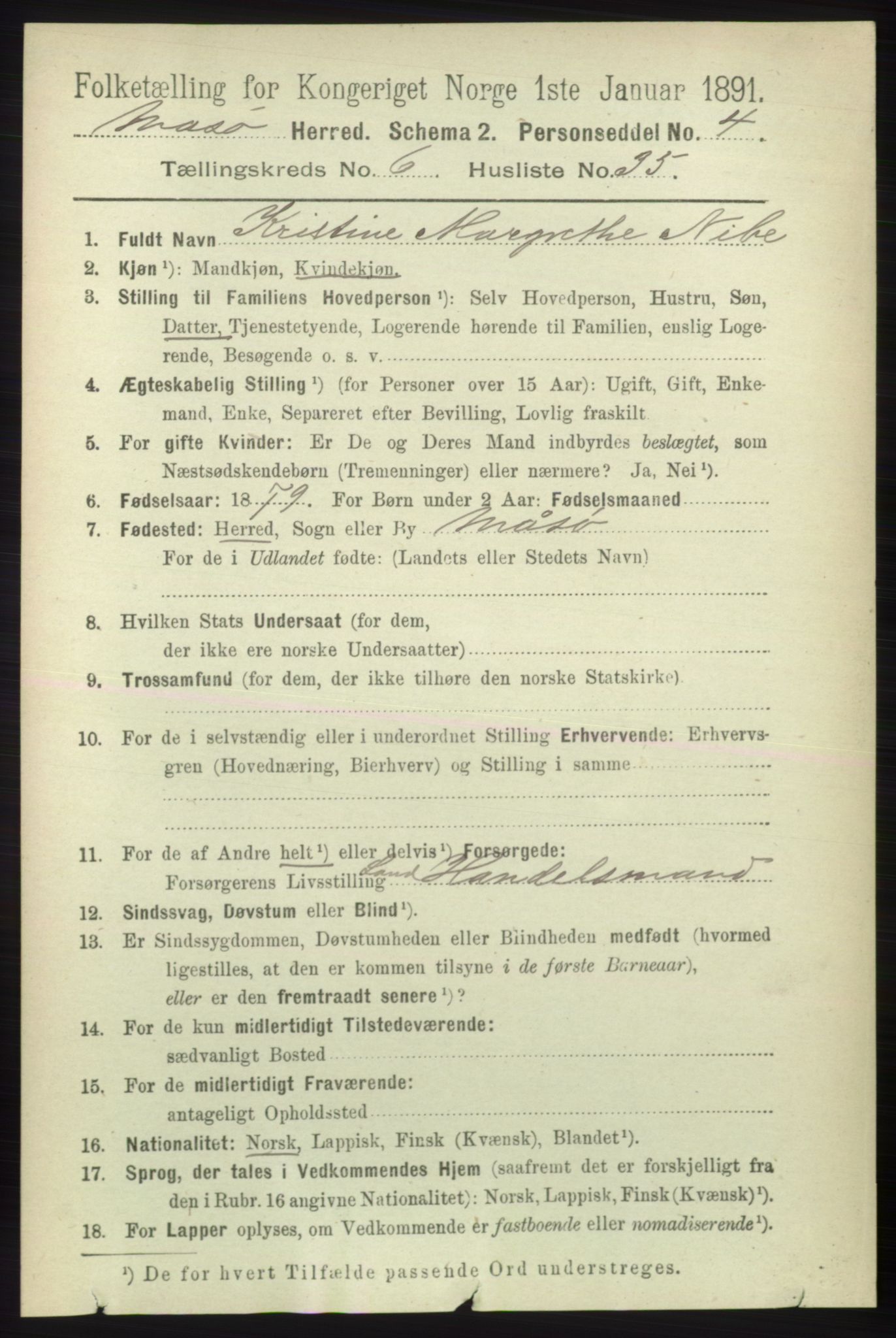 RA, 1891 census for 2018 Måsøy, 1891, p. 1323