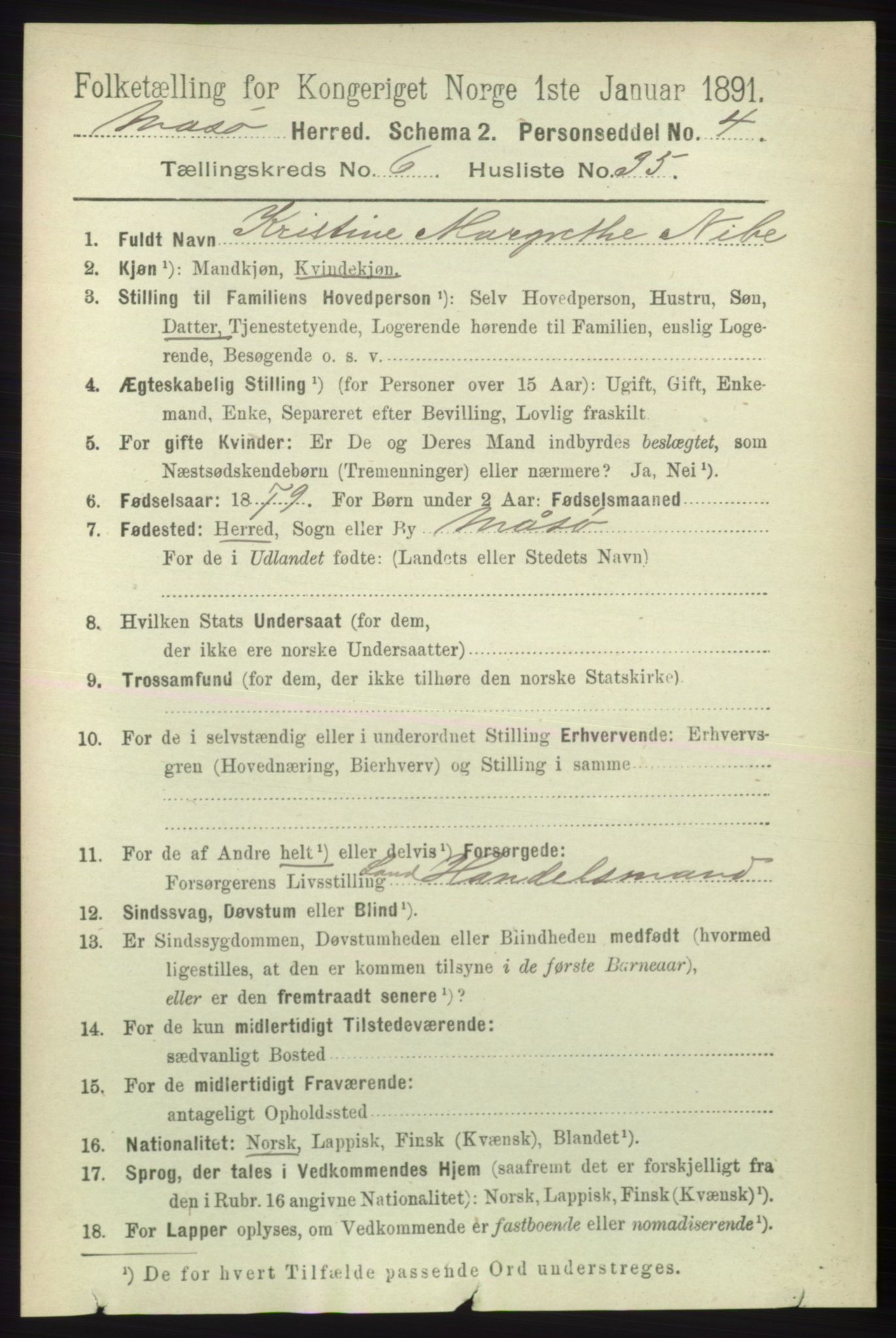 RA, 1891 census for 2018 Måsøy, 1891, p. 1323