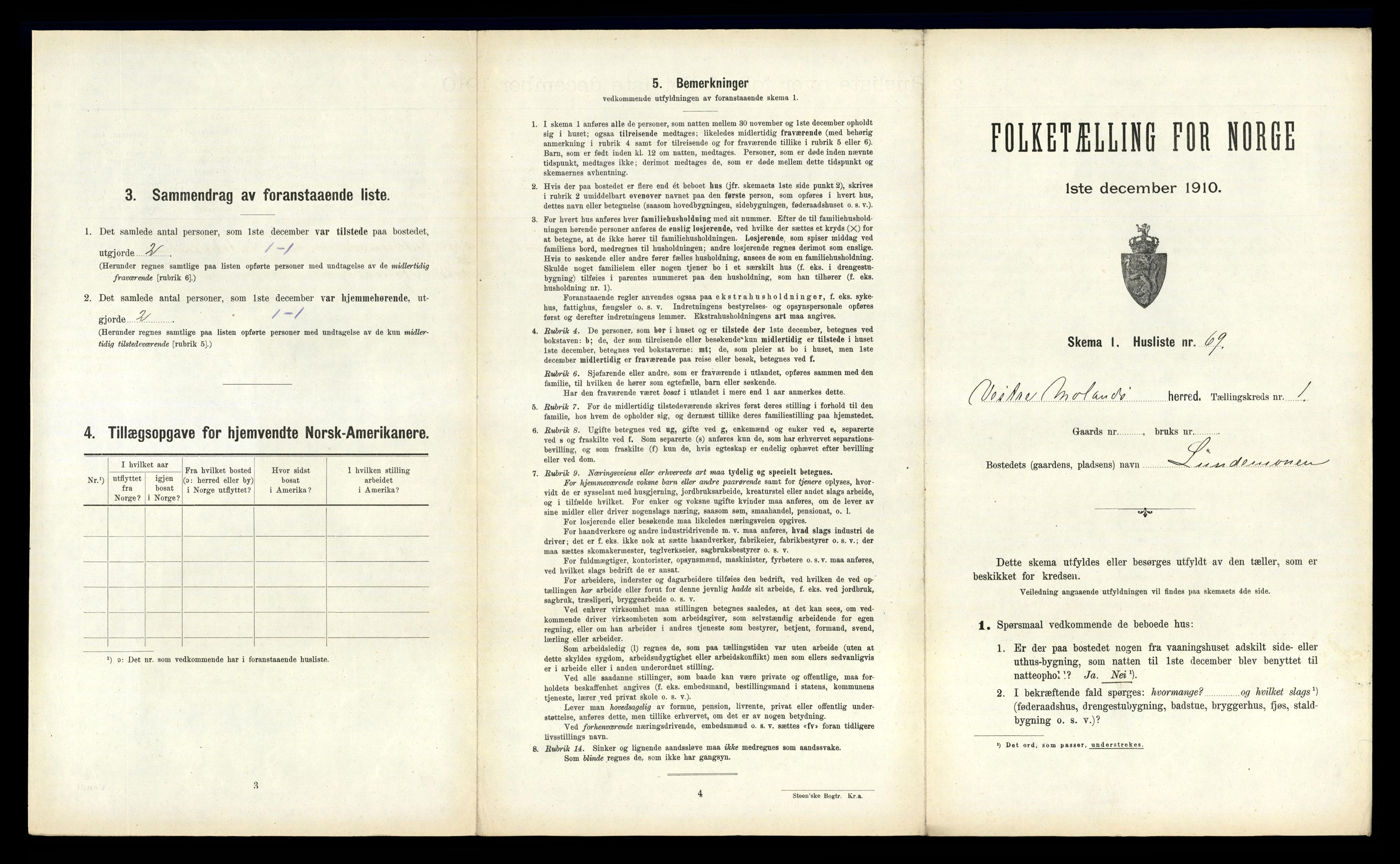 RA, 1910 census for Vestre Moland, 1910, p. 178