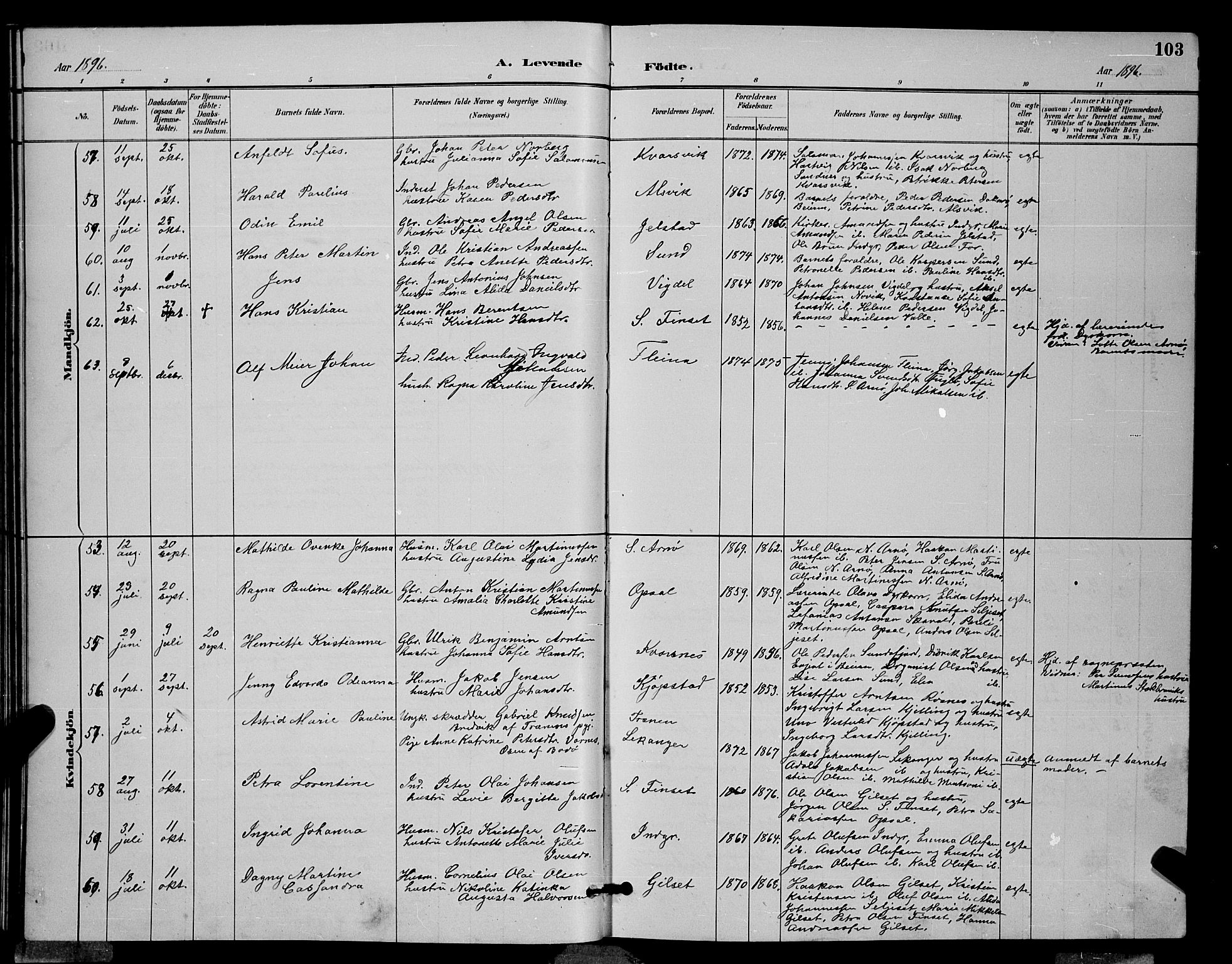 Ministerialprotokoller, klokkerbøker og fødselsregistre - Nordland, AV/SAT-A-1459/805/L0108: Parish register (copy) no. 805C04, 1885-1899, p. 103