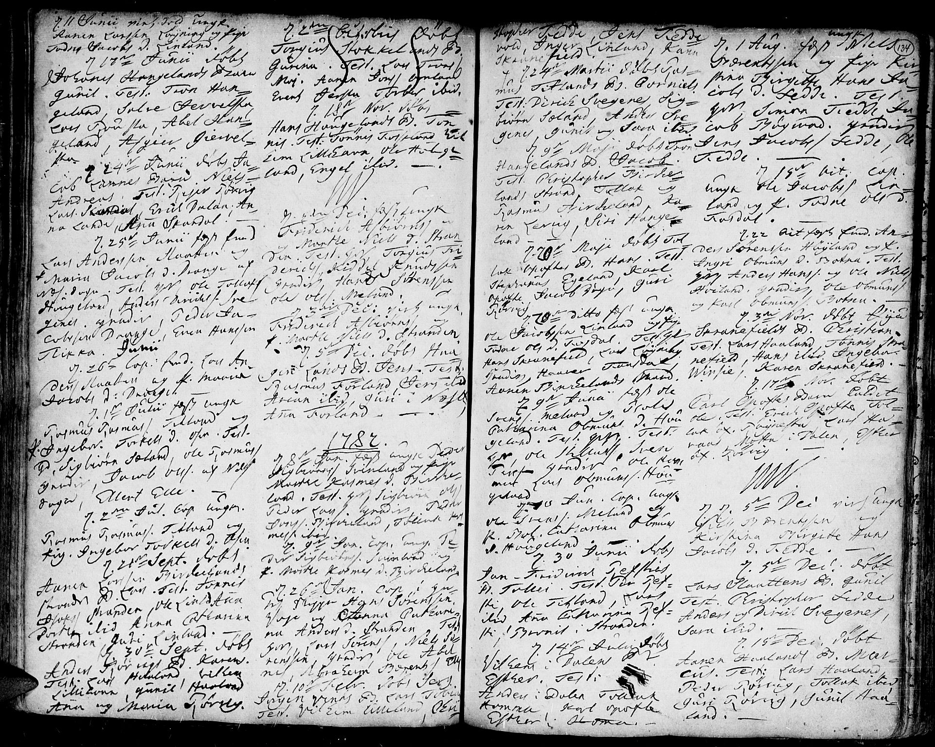 Kvinesdal sokneprestkontor, SAK/1111-0026/F/Fa/Fab/L0001: Parish register (official) no. A 1 /2, 1710-1788, p. 134