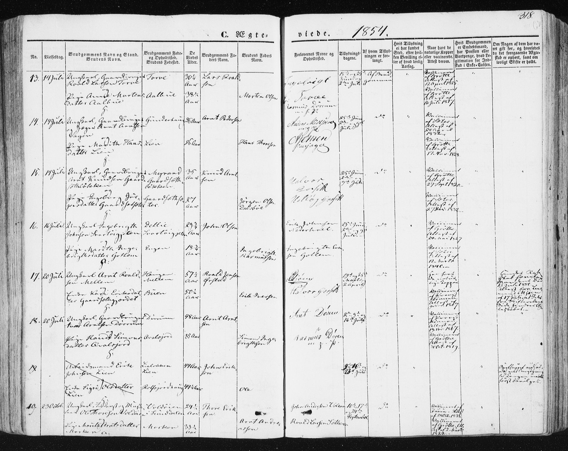 Ministerialprotokoller, klokkerbøker og fødselsregistre - Sør-Trøndelag, SAT/A-1456/678/L0899: Parish register (official) no. 678A08, 1848-1872, p. 318