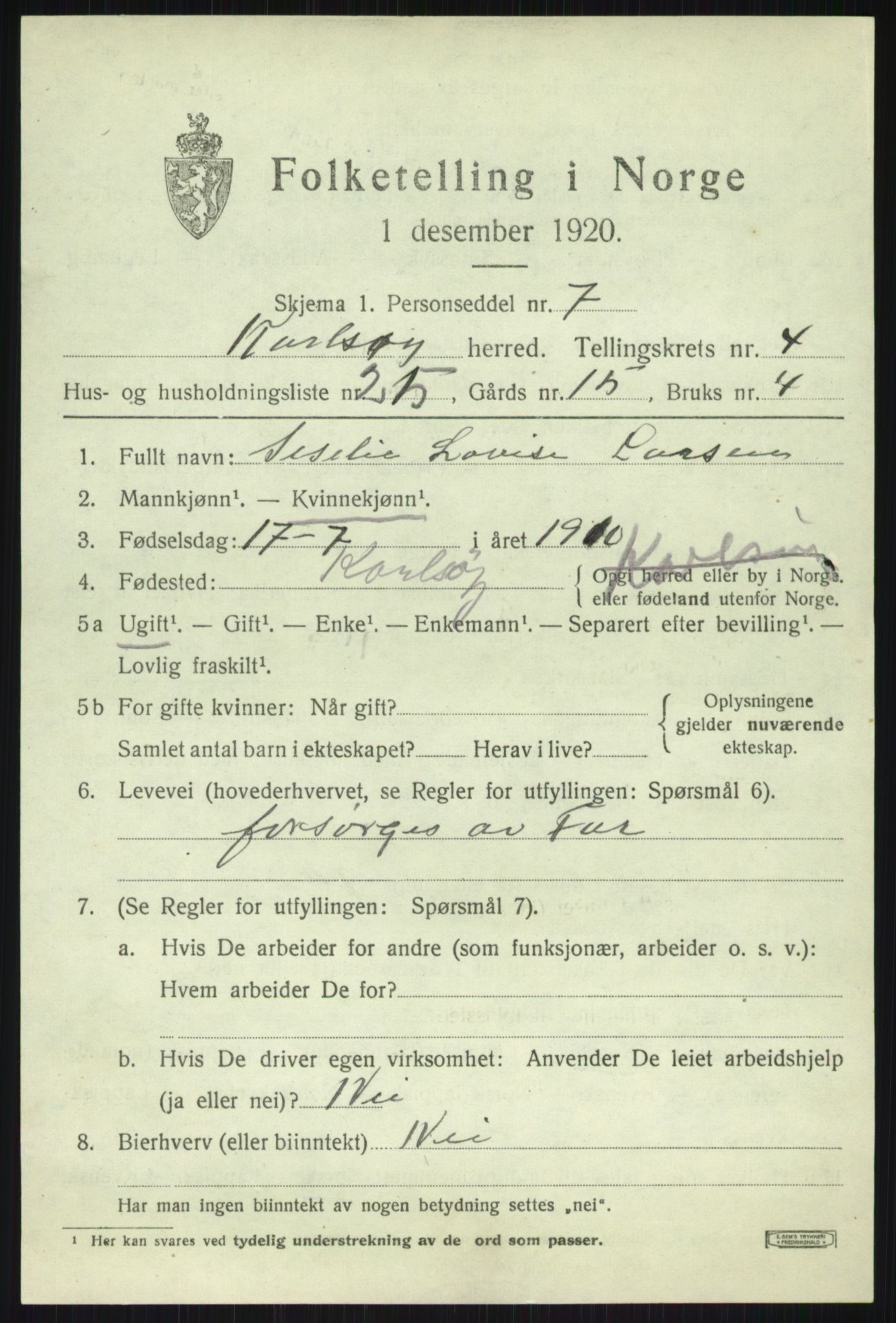 SATØ, 1920 census for Karlsøy, 1920, p. 2033