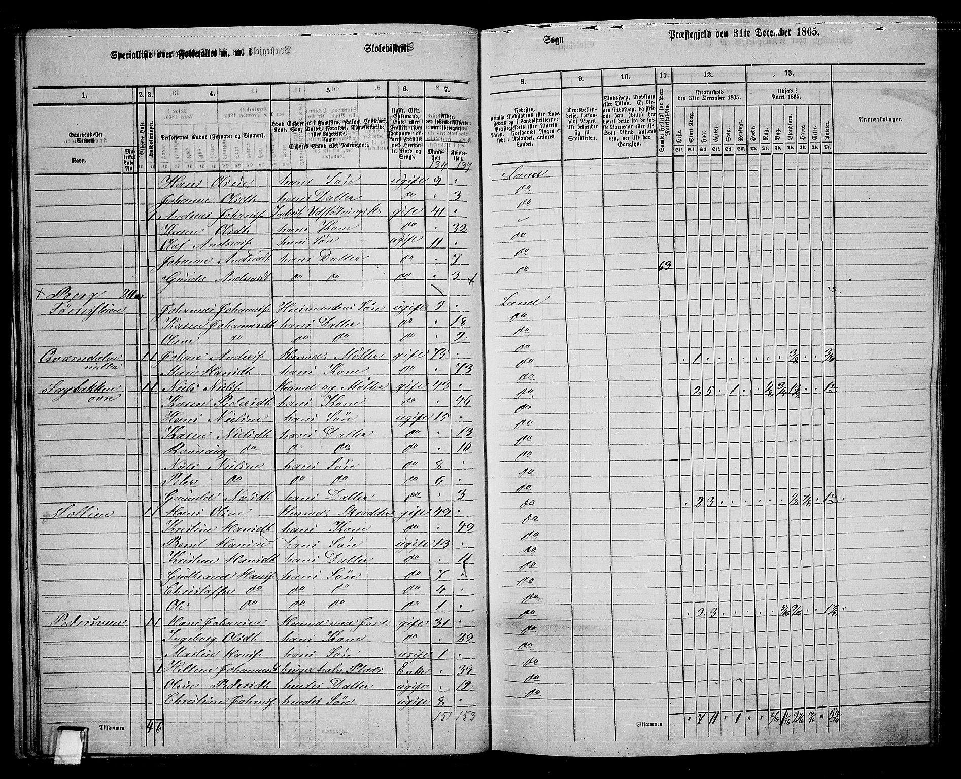 RA, 1865 census for Land, 1865, p. 239