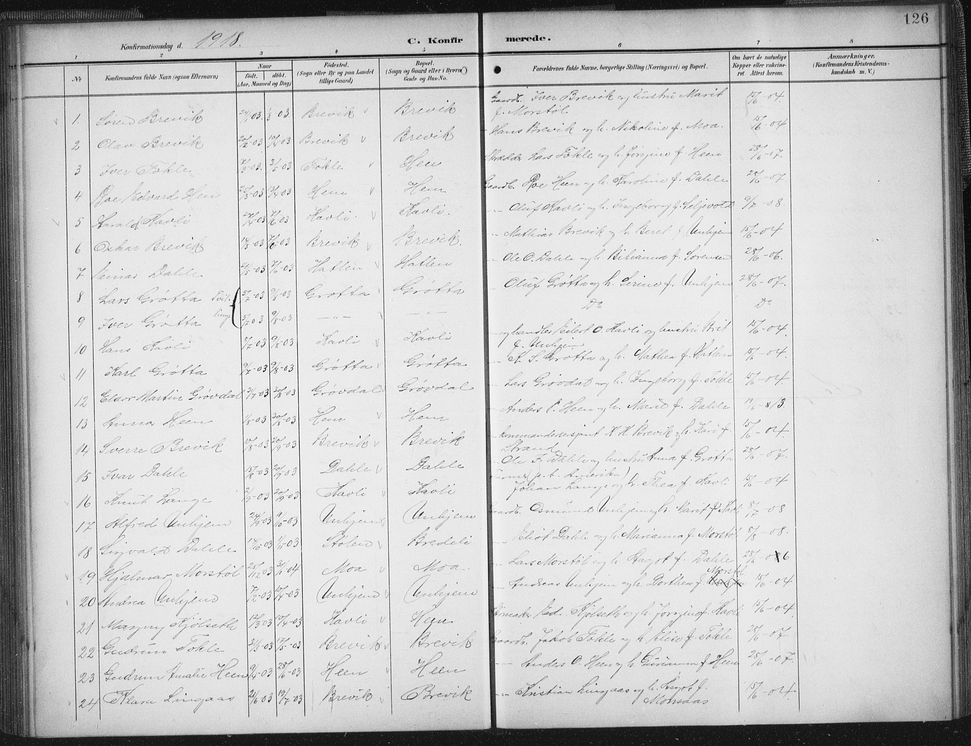 Ministerialprotokoller, klokkerbøker og fødselsregistre - Møre og Romsdal, SAT/A-1454/545/L0589: Parish register (copy) no. 545C03, 1902-1937, p. 126