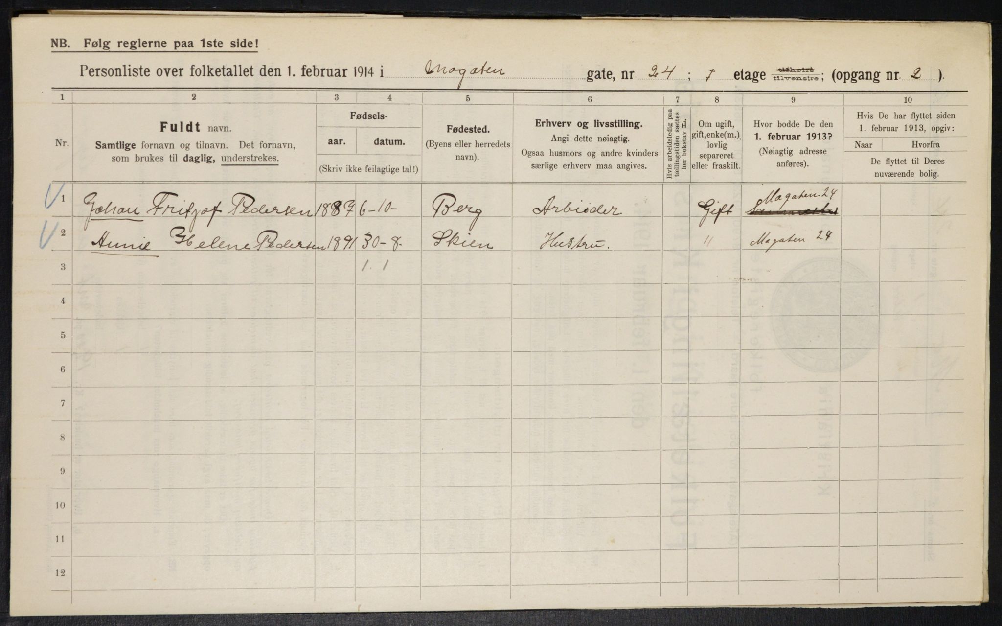 OBA, Municipal Census 1914 for Kristiania, 1914, p. 65546