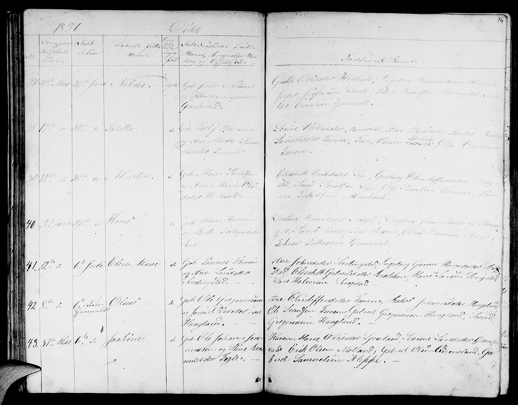 Lye sokneprestkontor, AV/SAST-A-101794/001/30BB/L0002: Parish register (copy) no. B 2, 1852-1867, p. 46