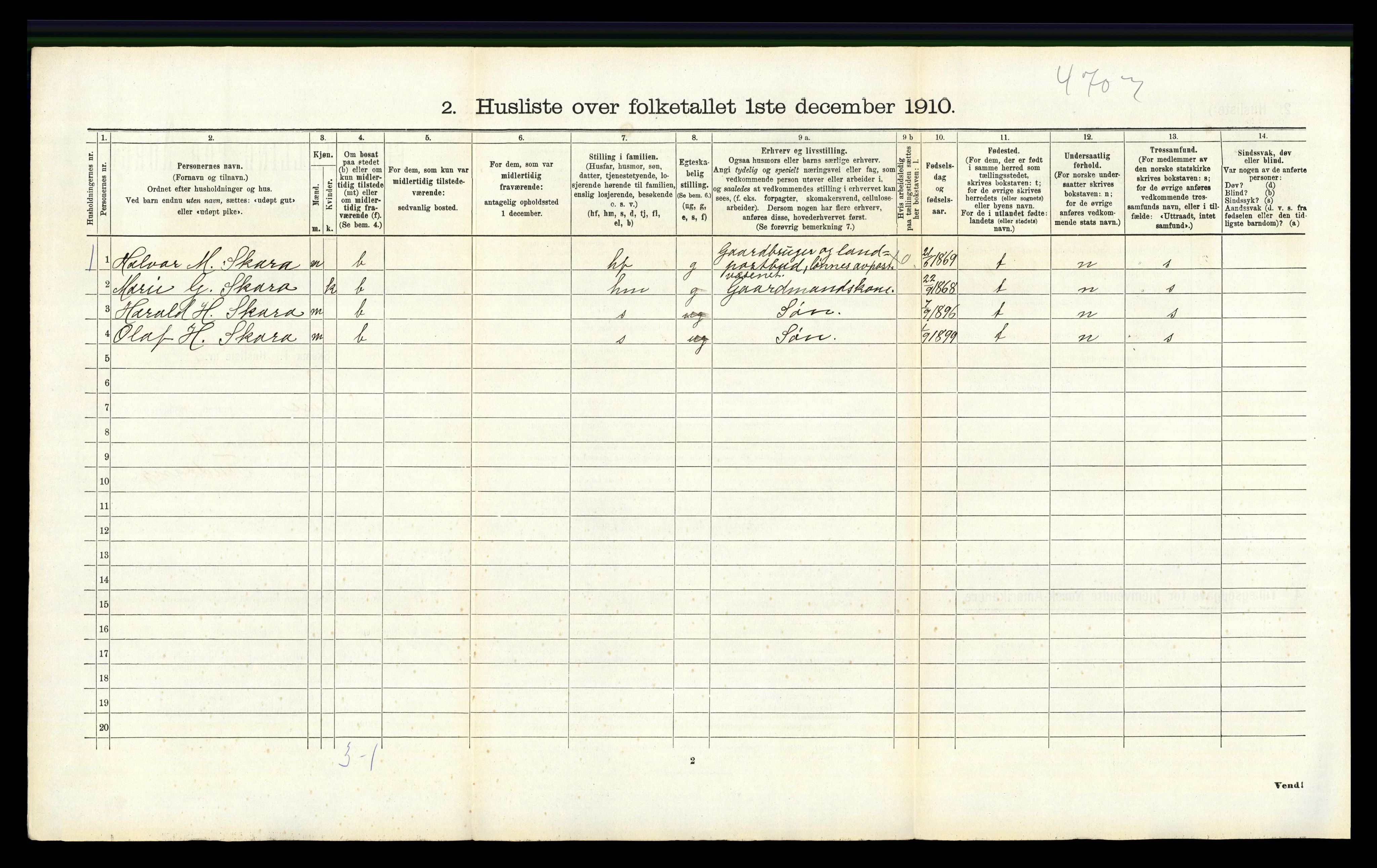 RA, 1910 census for Grue, 1910, p. 1708