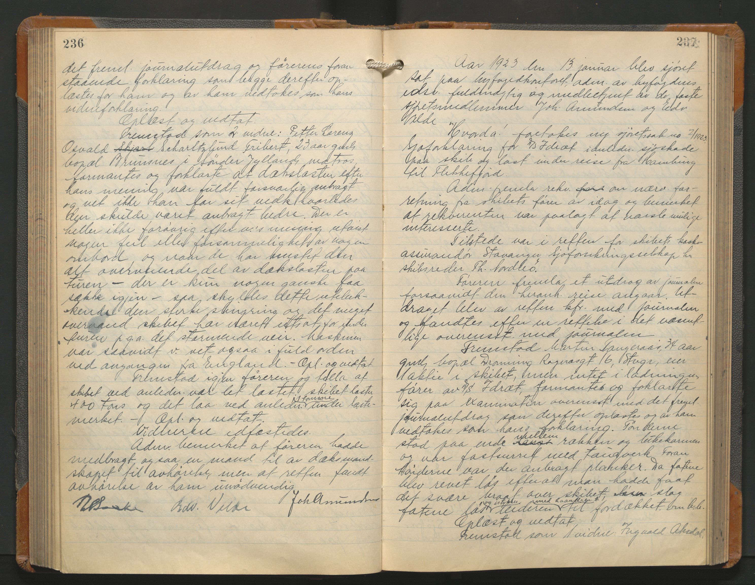 Haugesund tingrett, AV/SAST-A-101415/01/V/VB/VBb/L0009: Ekstrarettsprotokoll, 1920-1927, p. 236-237