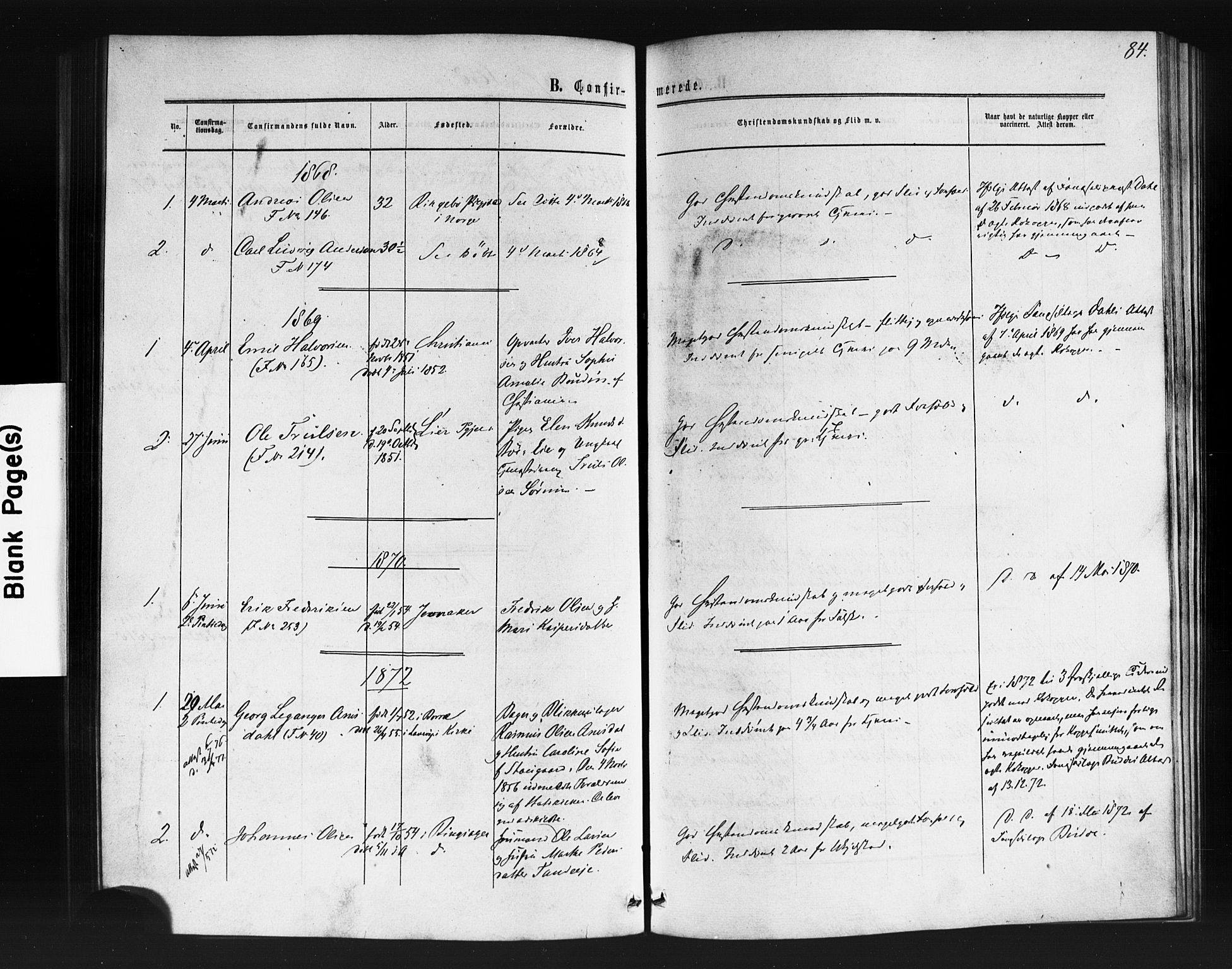 Kristiania tukthusprest Kirkebøker, SAO/A-10881/F/Fa/L0004: Parish register (official) no. 4, 1865-1879, p. 84