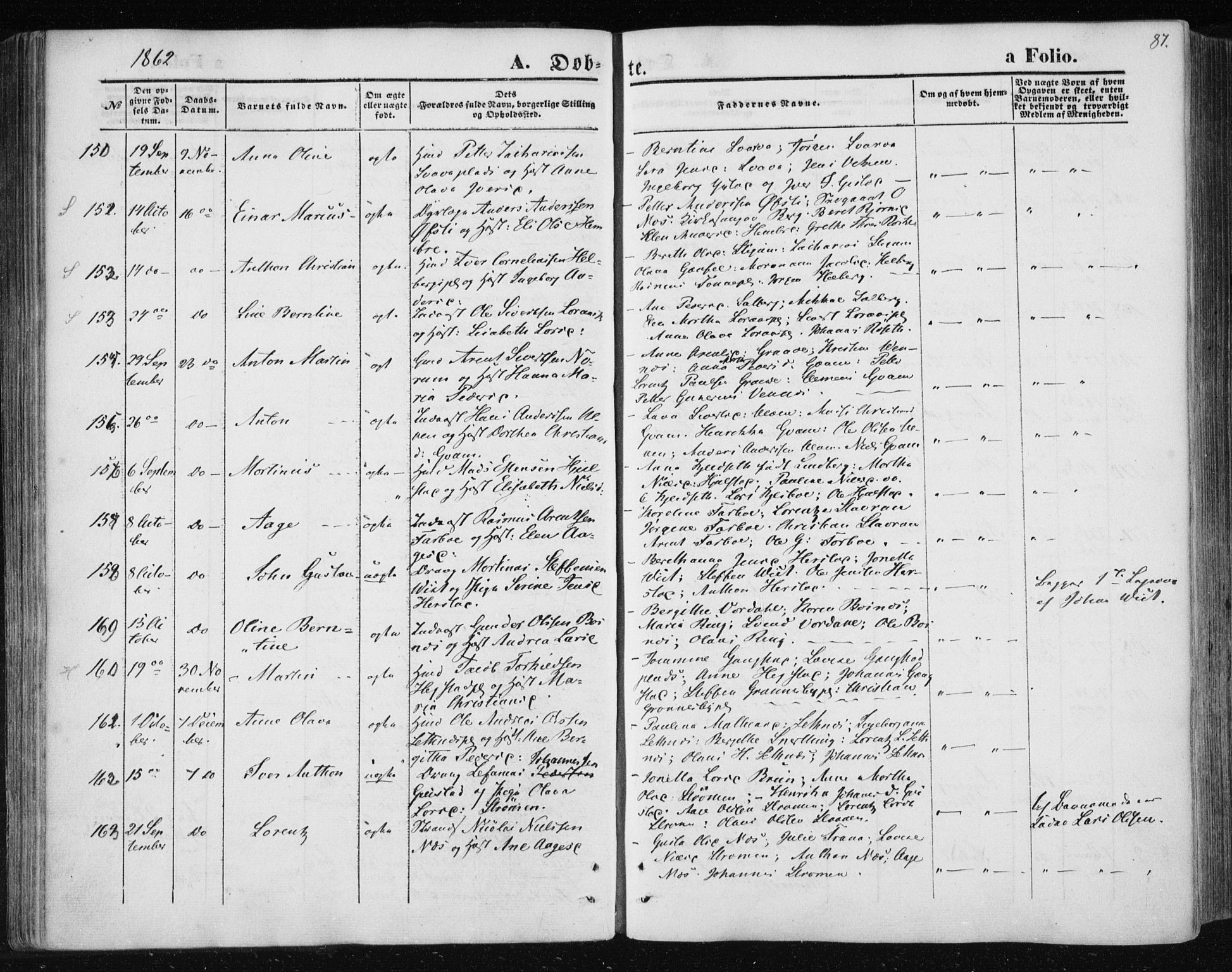 Ministerialprotokoller, klokkerbøker og fødselsregistre - Nord-Trøndelag, SAT/A-1458/730/L0283: Parish register (official) no. 730A08, 1855-1865, p. 87