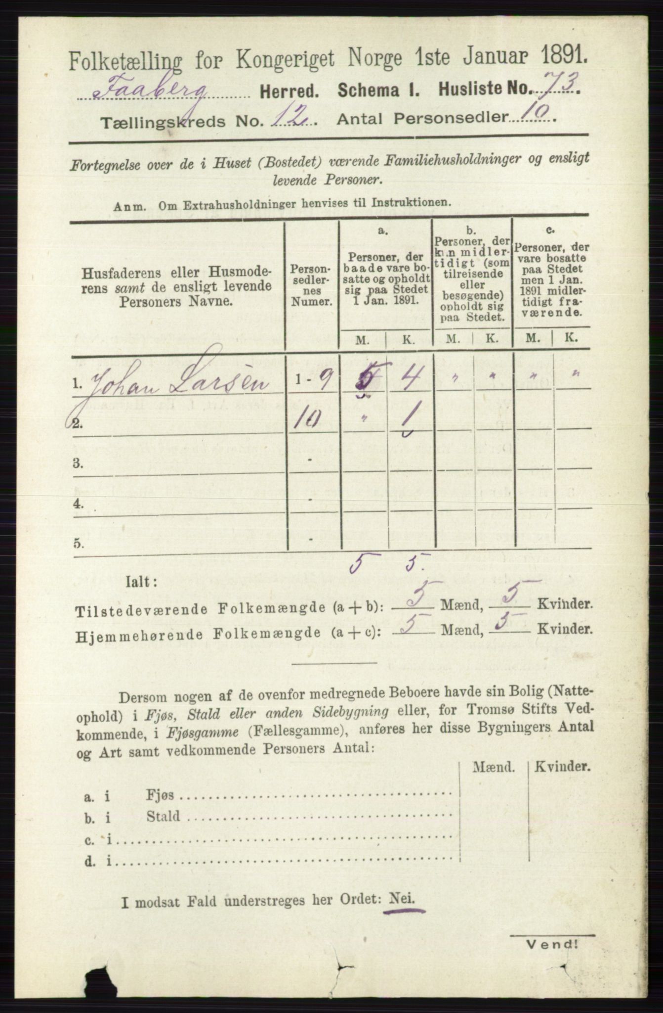 RA, 1891 census for 0524 Fåberg, 1891, p. 4765