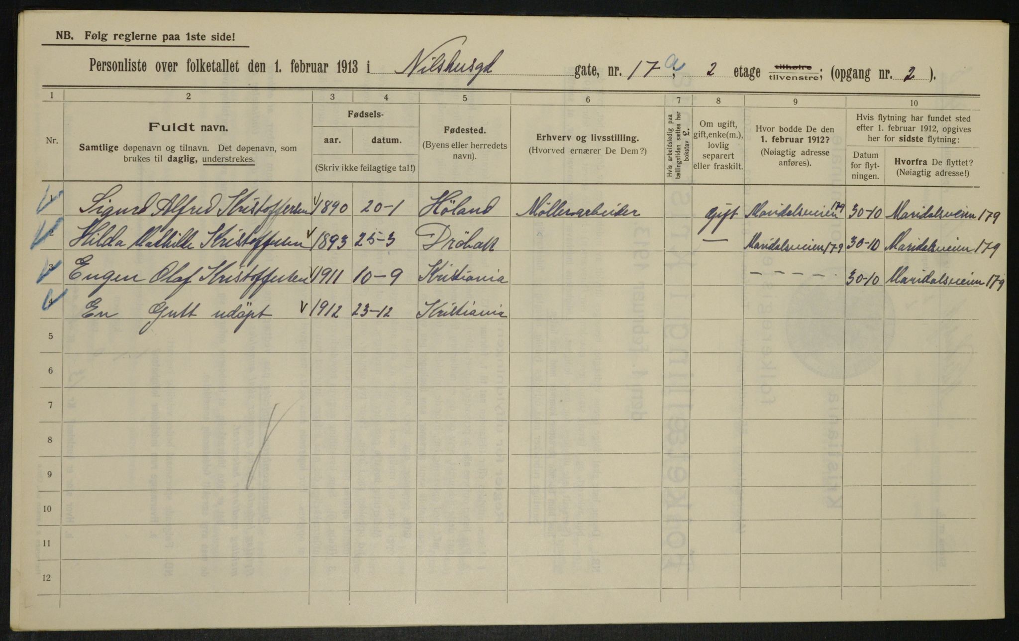 OBA, Municipal Census 1913 for Kristiania, 1913, p. 71003