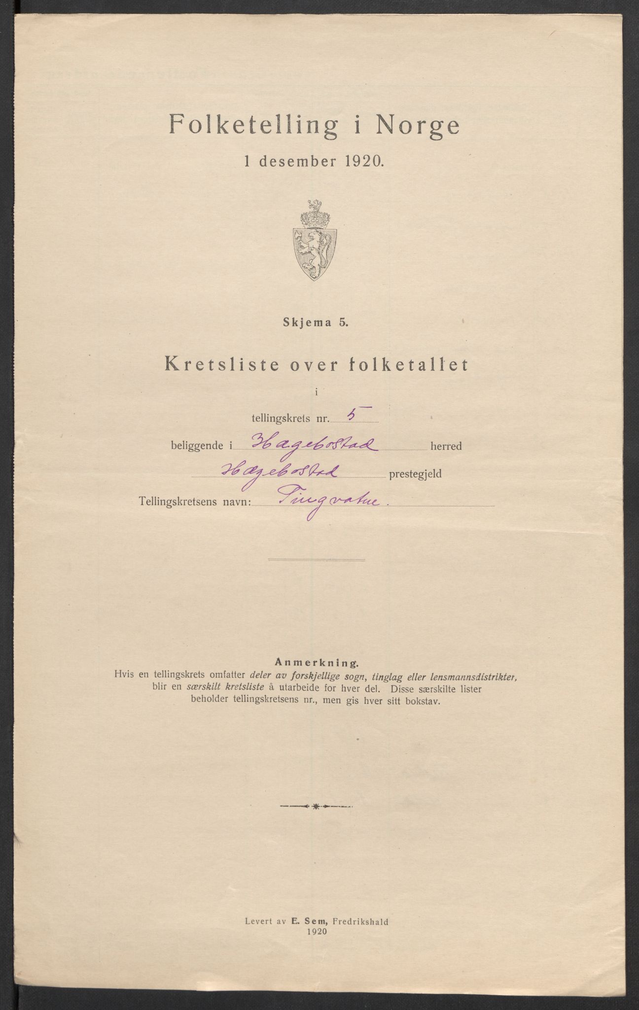 SAK, 1920 census for Hægebostad, 1920, p. 23