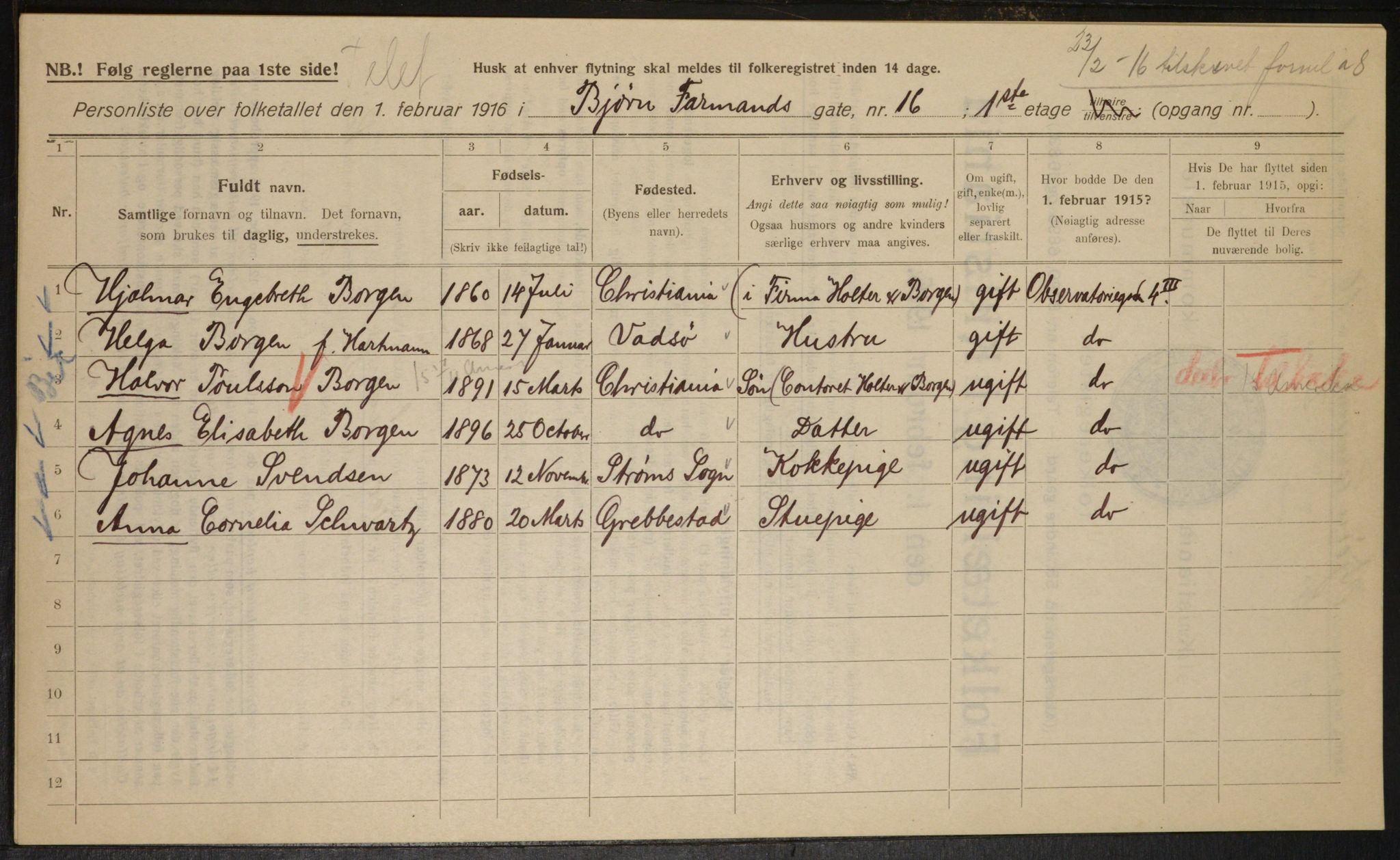 OBA, Municipal Census 1916 for Kristiania, 1916, p. 6786