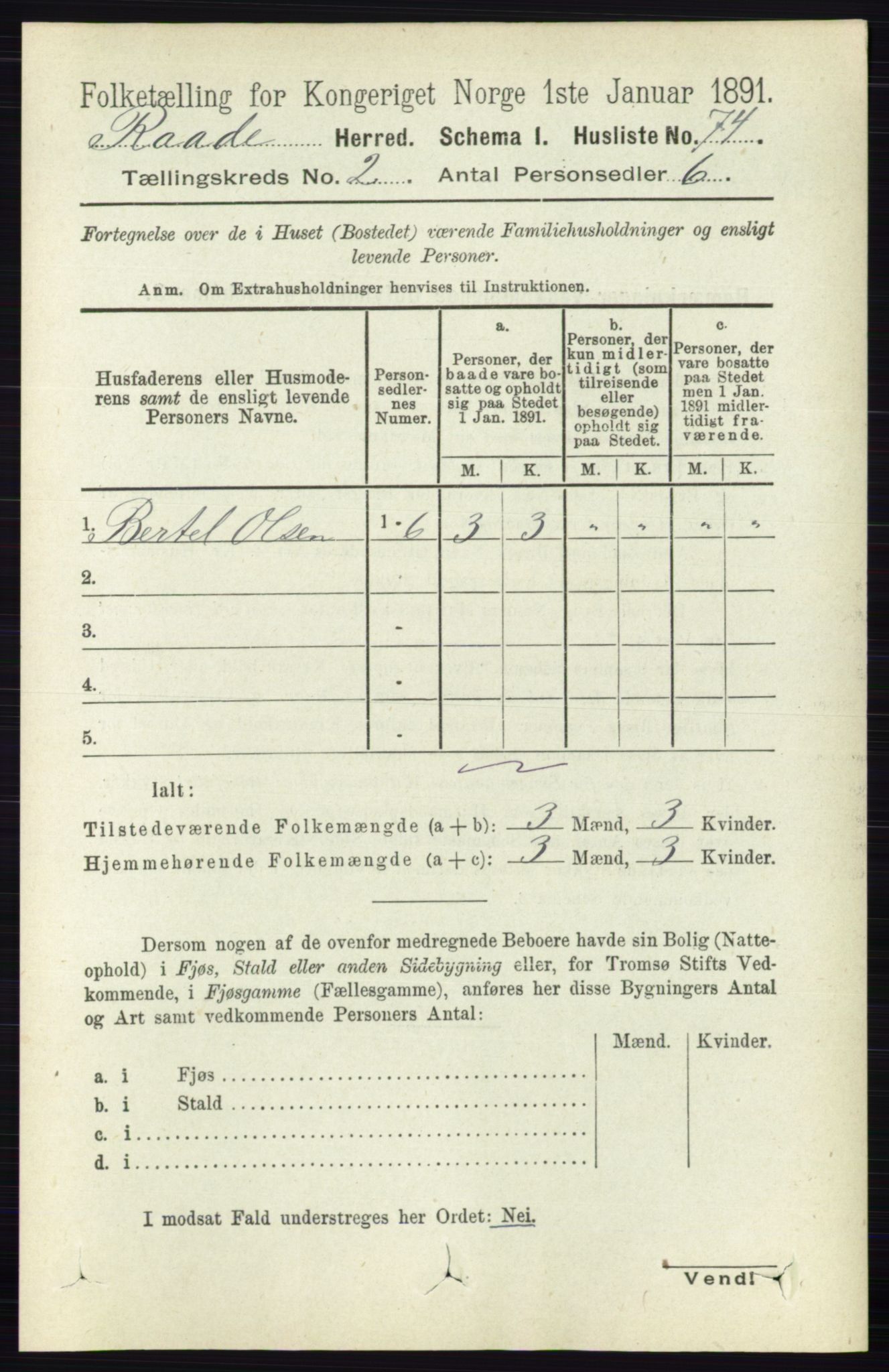 RA, 1891 census for 0135 Råde, 1891, p. 603