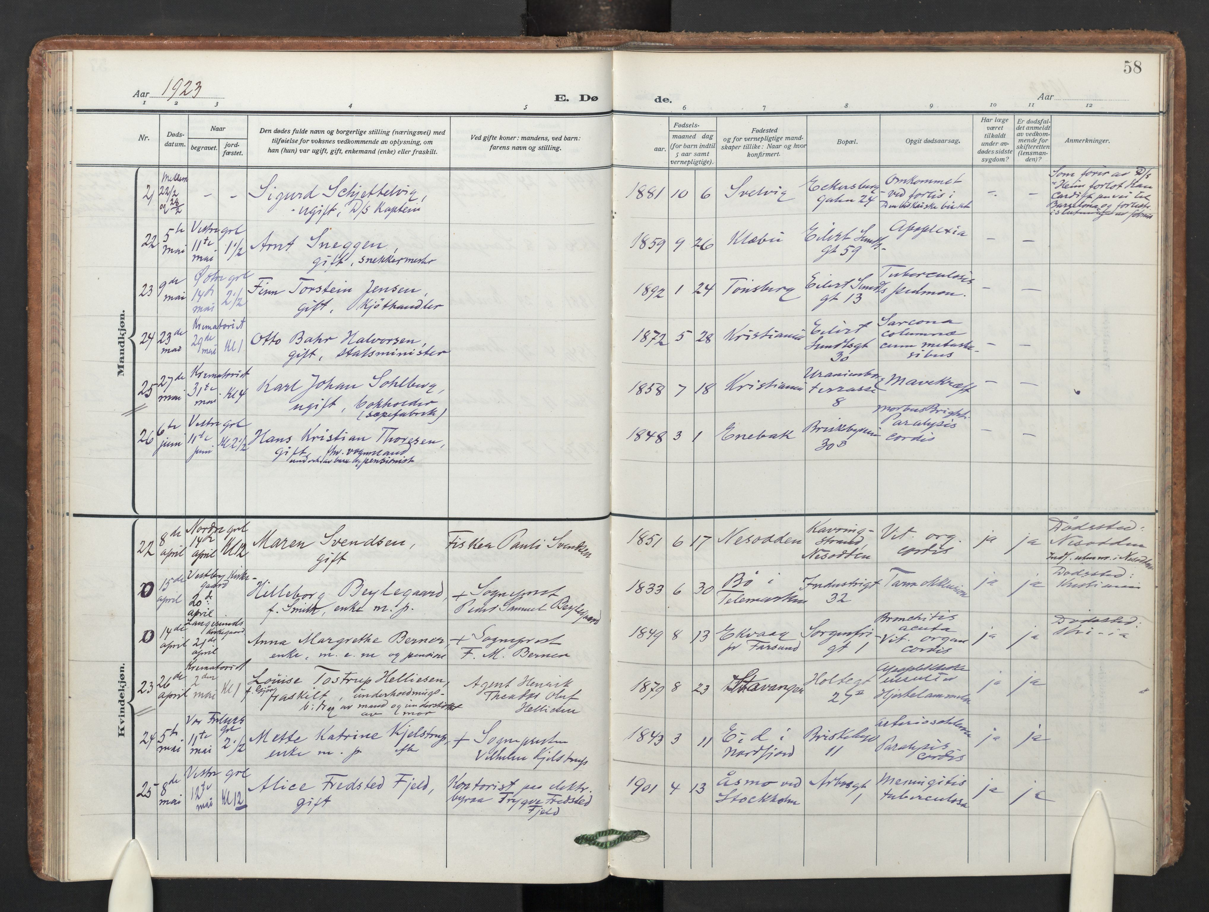 Uranienborg prestekontor Kirkebøker, SAO/A-10877/F/Fa/L0013: Parish register (official) no. I 13, 1919-1954, p. 58