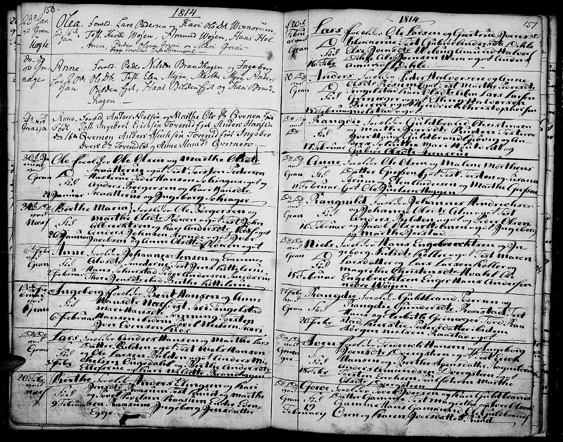 Gran prestekontor, SAH/PREST-112/H/Ha/Haa/L0007: Parish register (official) no. 7, 1804-1815, p. 150-151