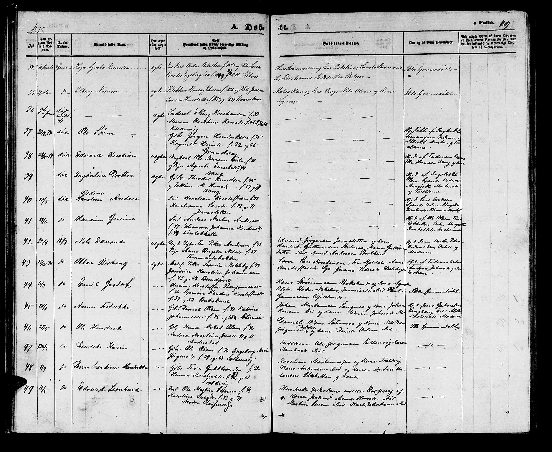 Lenvik sokneprestembete, AV/SATØ-S-1310/H/Ha/Hab/L0005klokker: Parish register (copy) no. 5, 1870-1880, p. 49