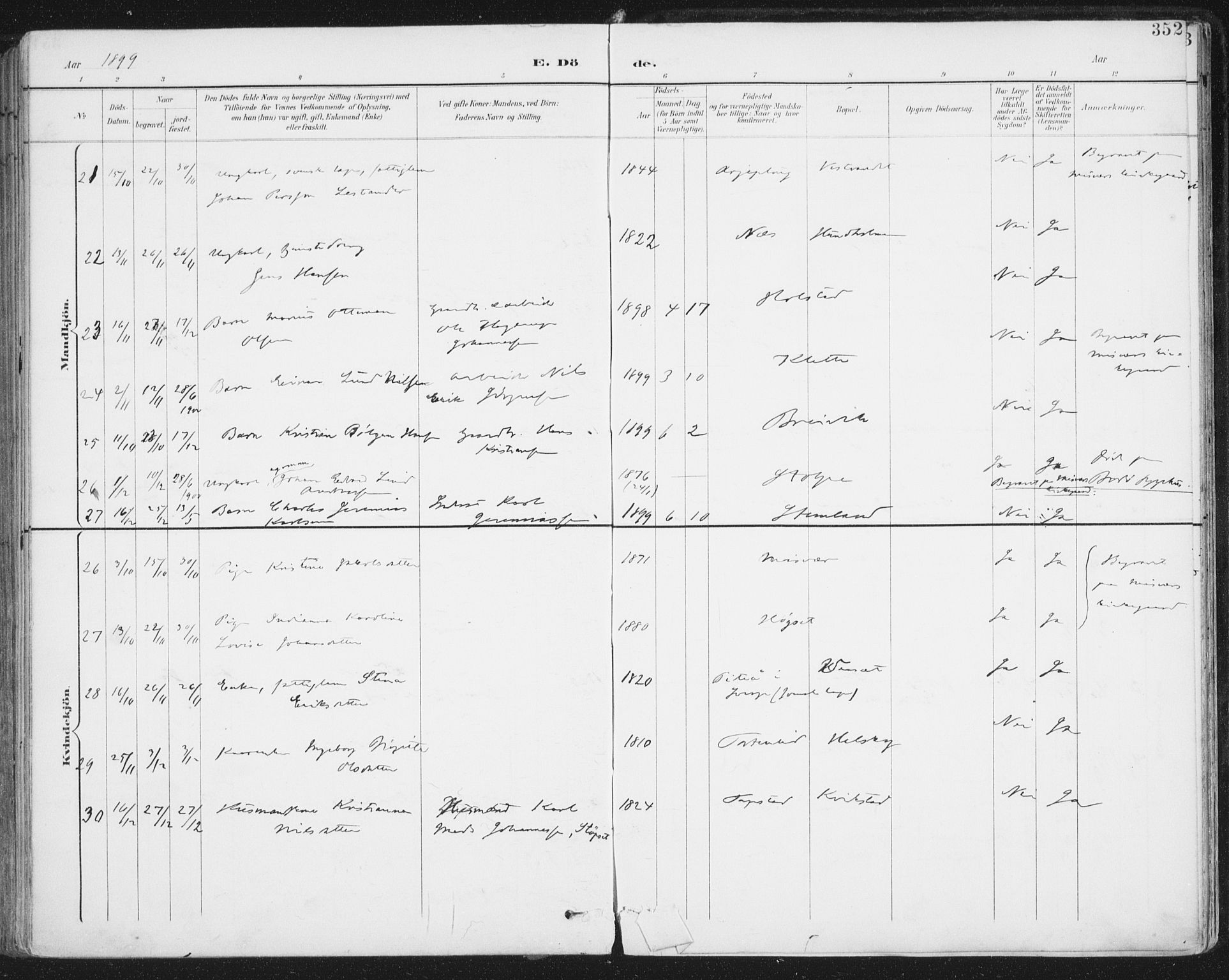 Ministerialprotokoller, klokkerbøker og fødselsregistre - Nordland, AV/SAT-A-1459/852/L0741: Parish register (official) no. 852A11, 1894-1917, p. 352